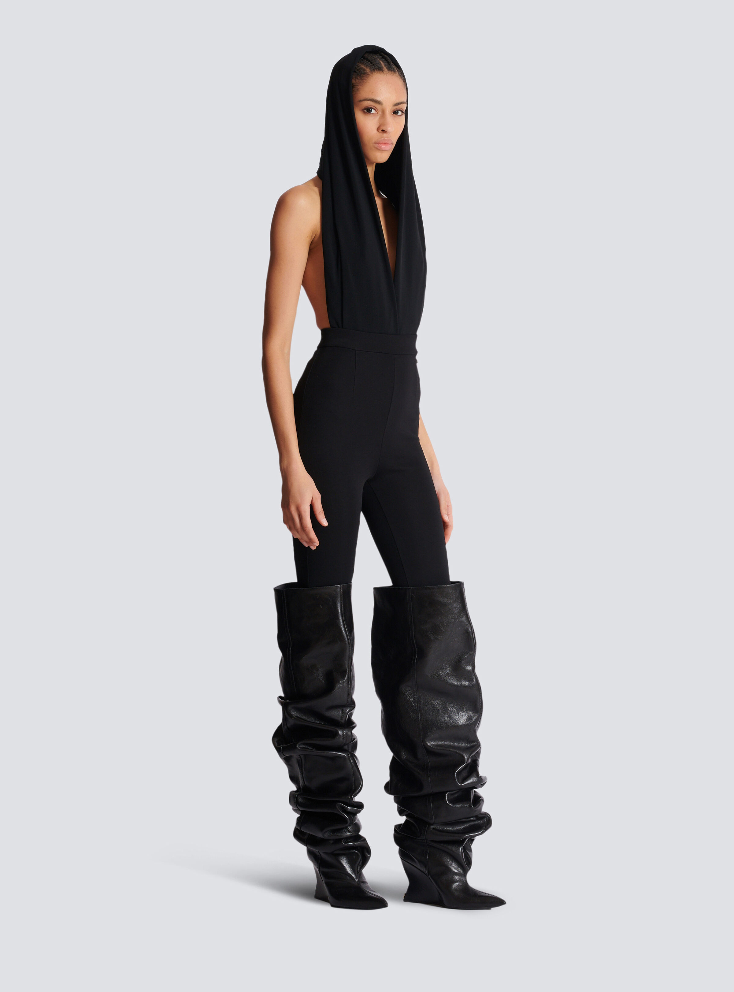 Draped bodysuit with hood - 3