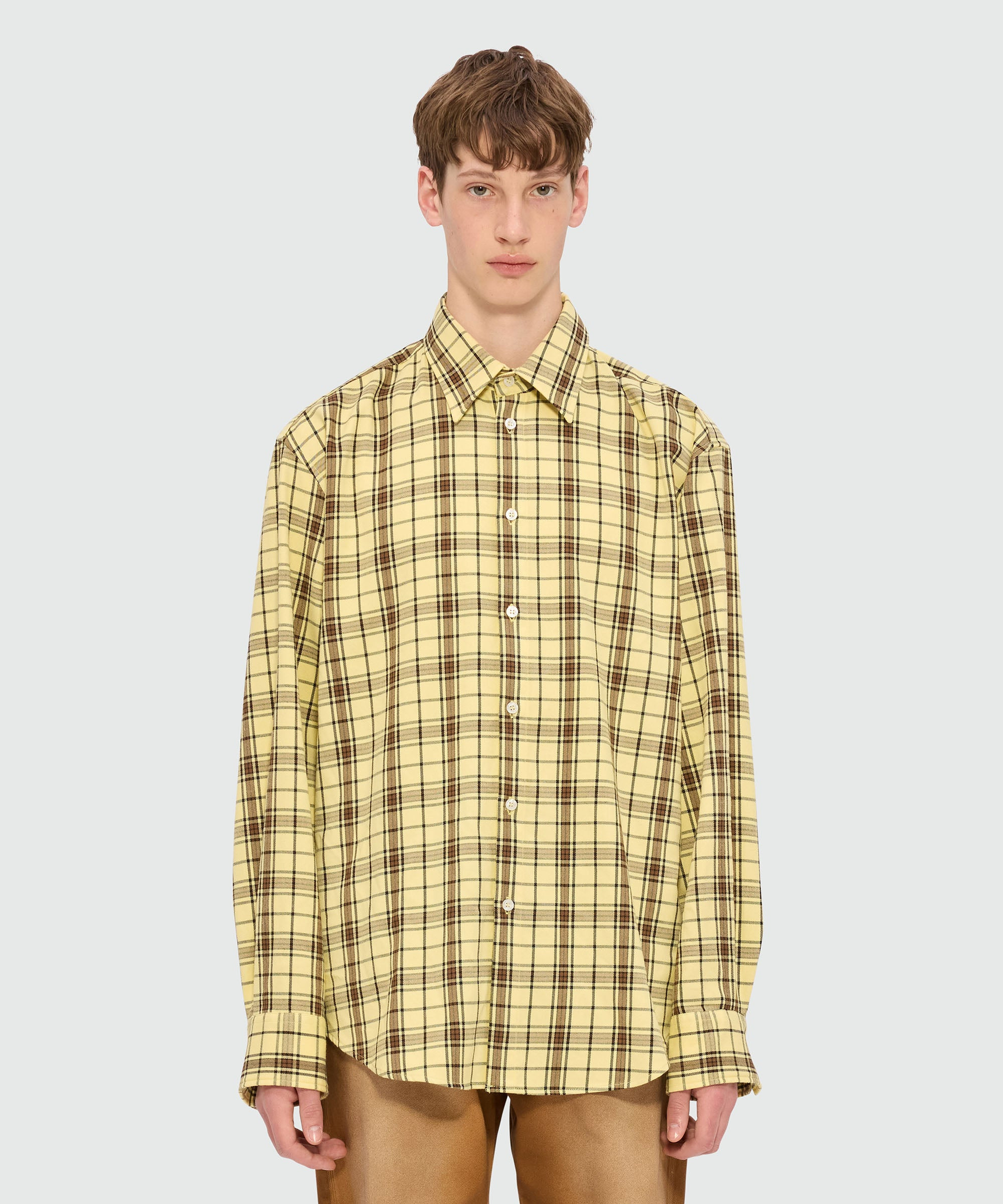 Yellow viscose shirt with check pattern - 2