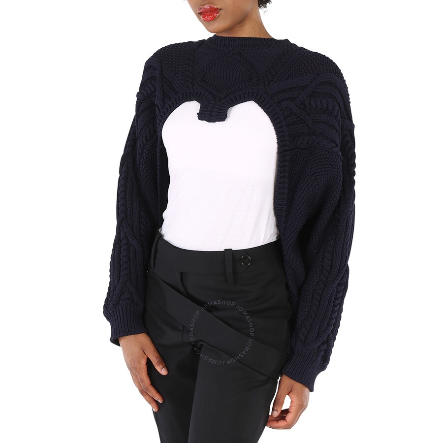 Burberry Ladies Ink Blue Cable Knit Open-Front Jumper - 4