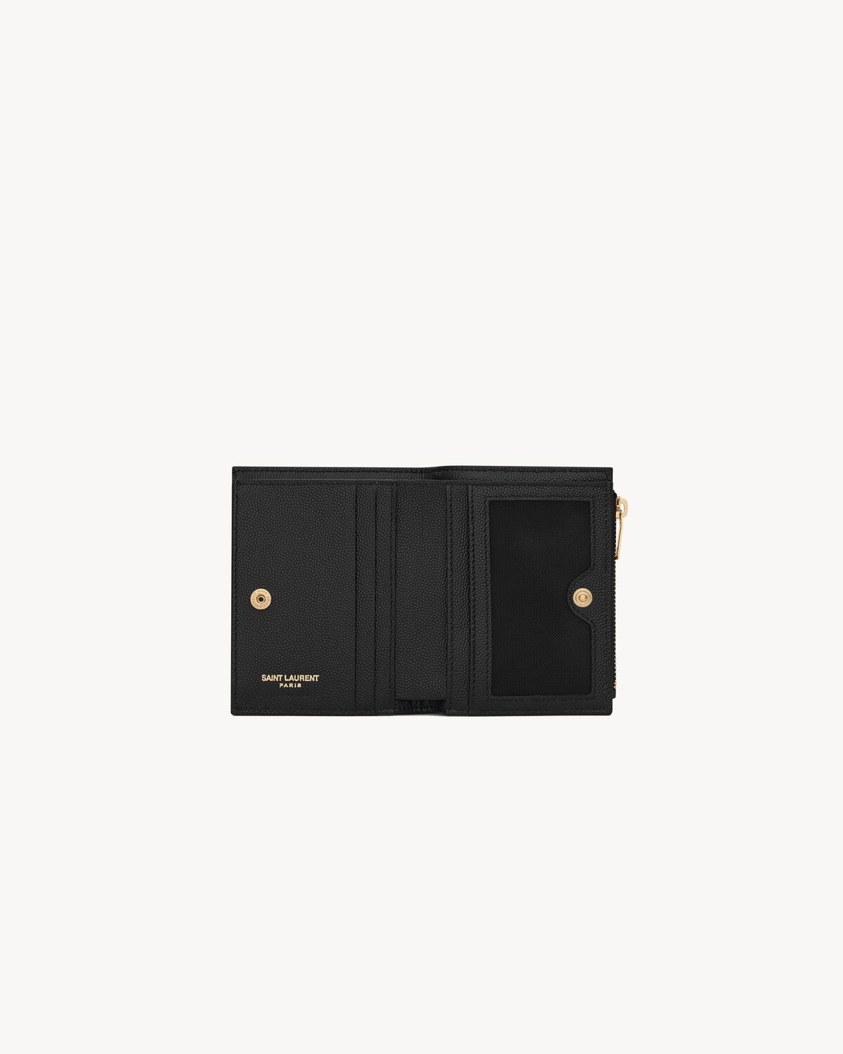 SAINT LAURENT CASSANDRE MATELASSE BI FOLD WALLET IN GRAIN DE POUDRE LEATHER REVERSIBLE