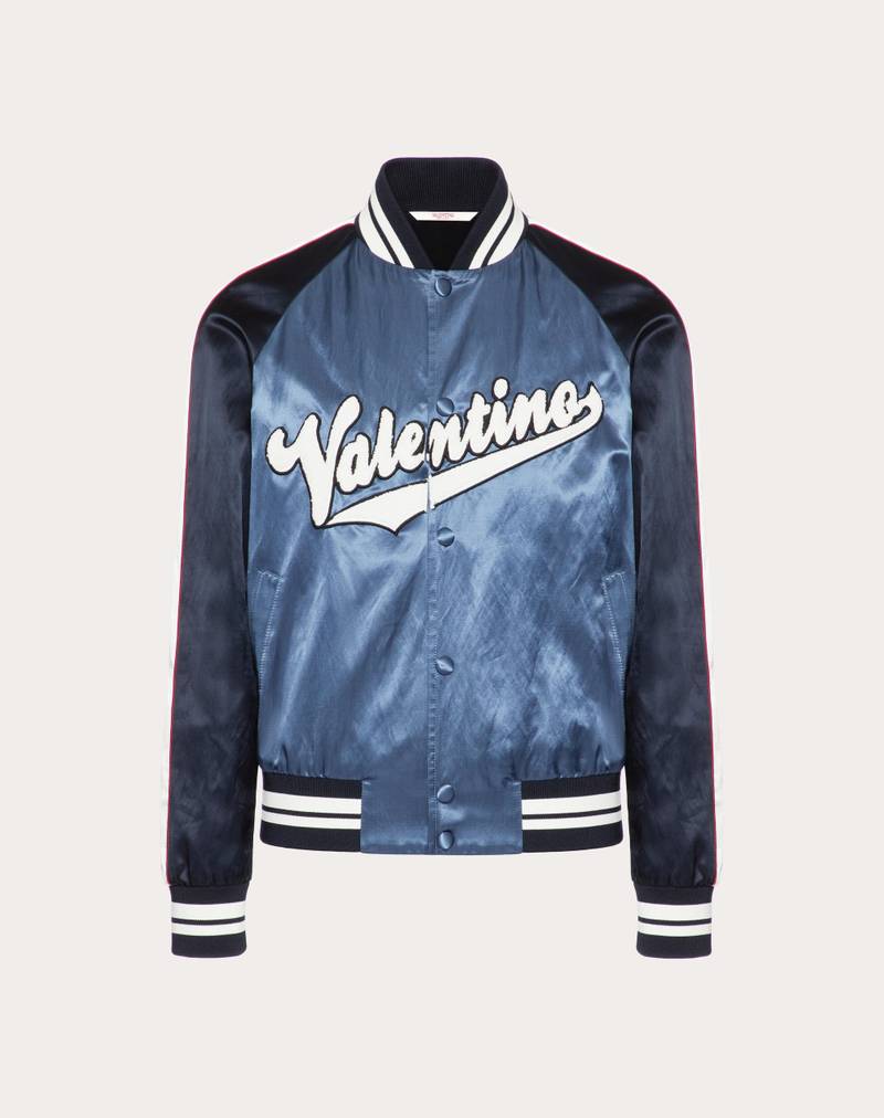 VISCOSE AND COTTON BOMBER JACKET WITH EMBROIDERED VALENTINO PATCH 1