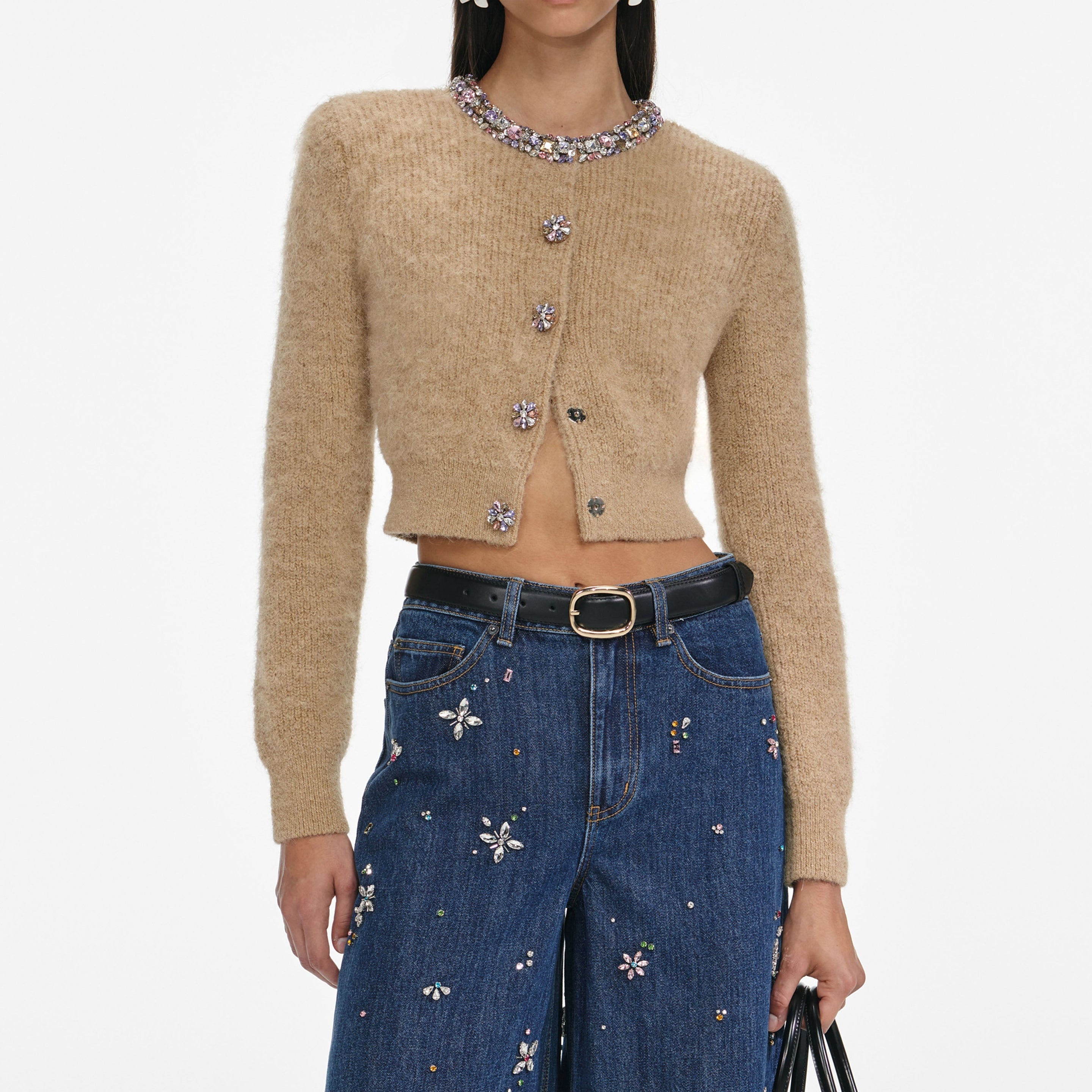 Brown Embellished Trim Cardigan - 4