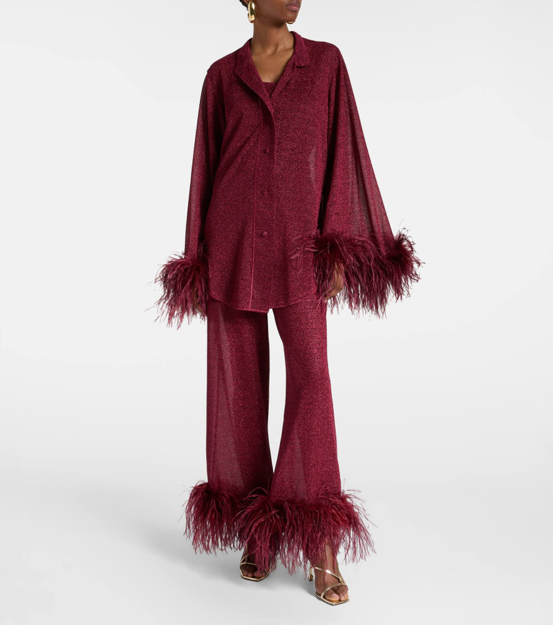 Oséree Lumière feather-trimmed wide-leg pants outlook