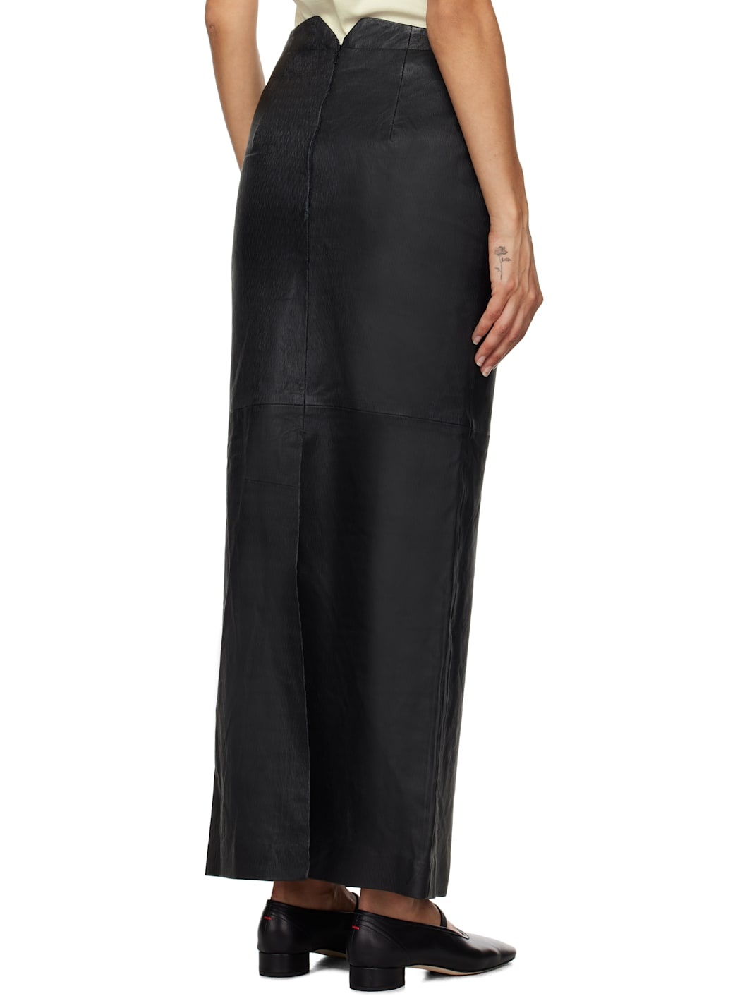 Black High Slit Leather Maxi Skirt - 3
