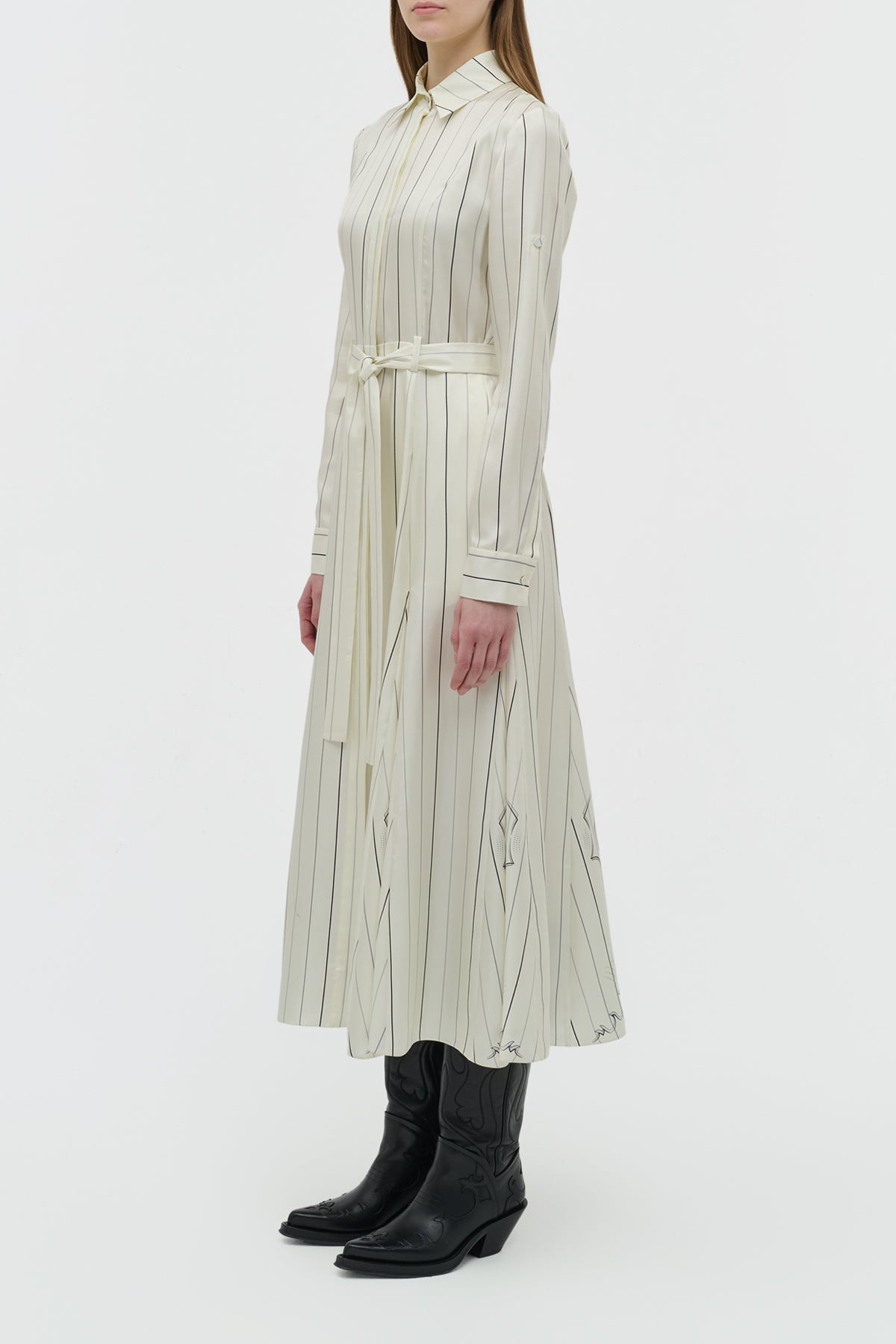 Galway Shirtdress in Ivory Multi Pinstripe Silk Twill - 3