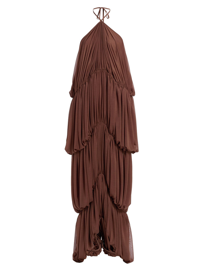 Women's Bia Pleated Tiered Balloon Halterneck Maxi Dress - Tobacco 1