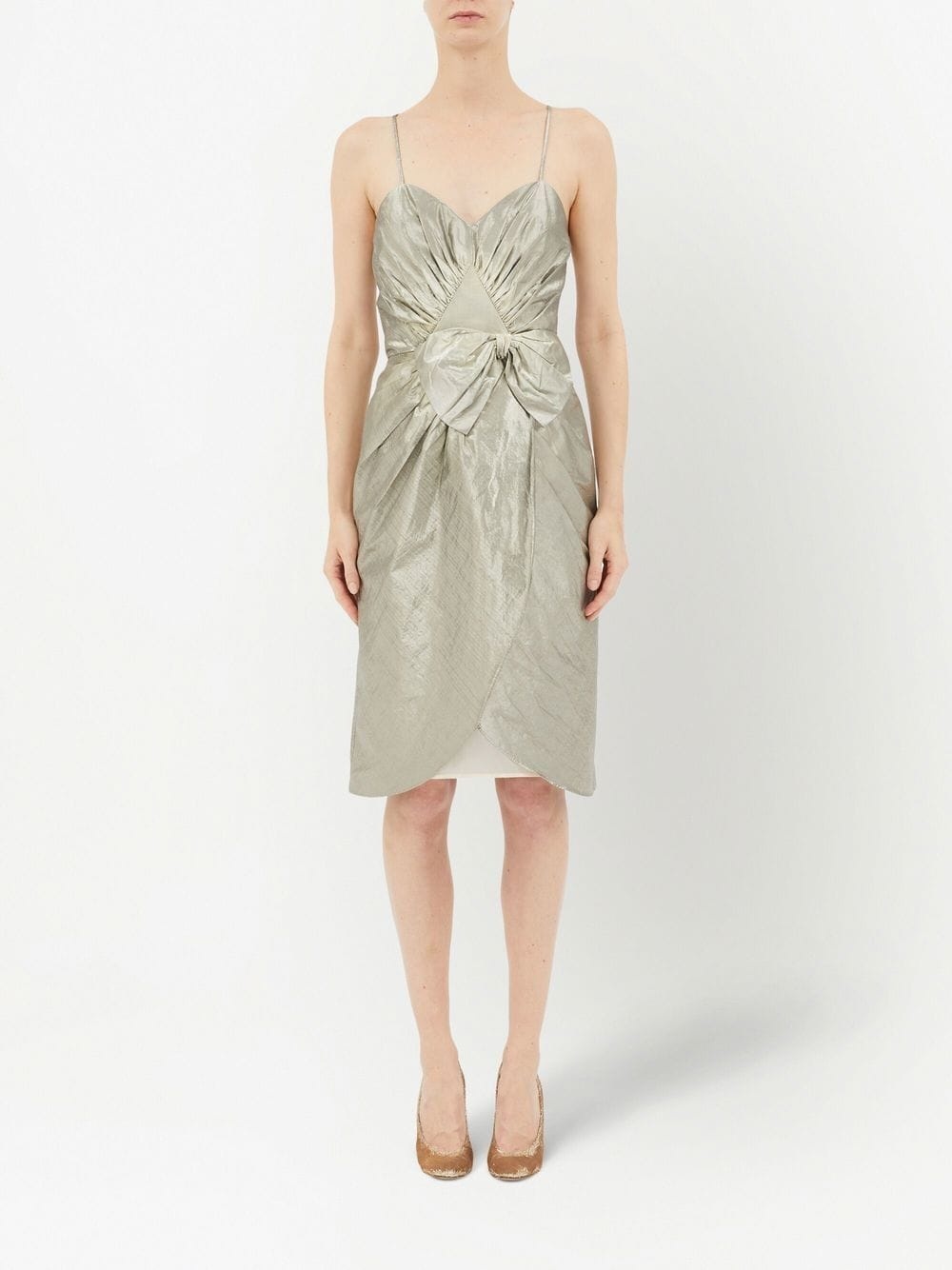 gathered bow detail midi dress - 2