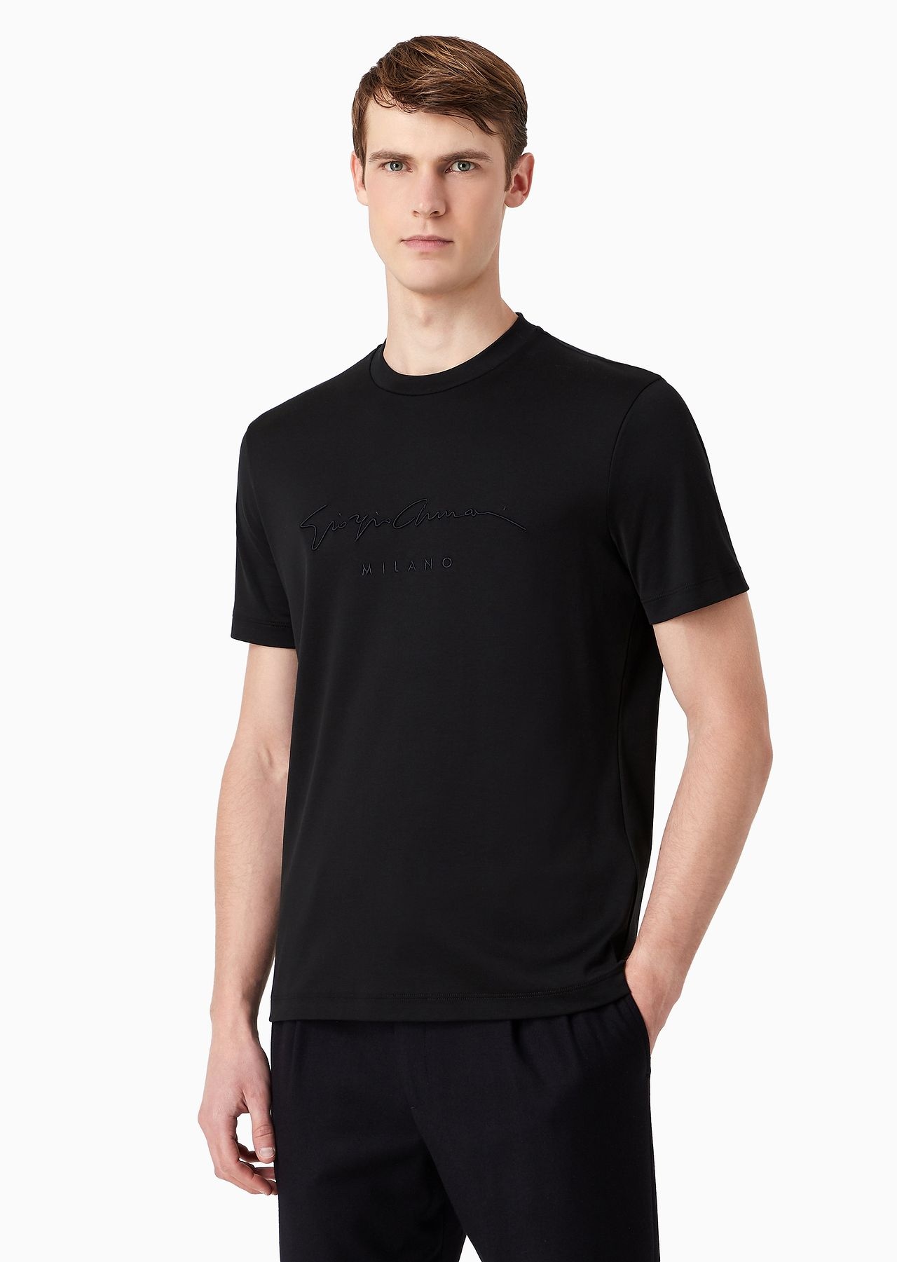 Pure cotton interlock T-shirt with embroidered logo - 2