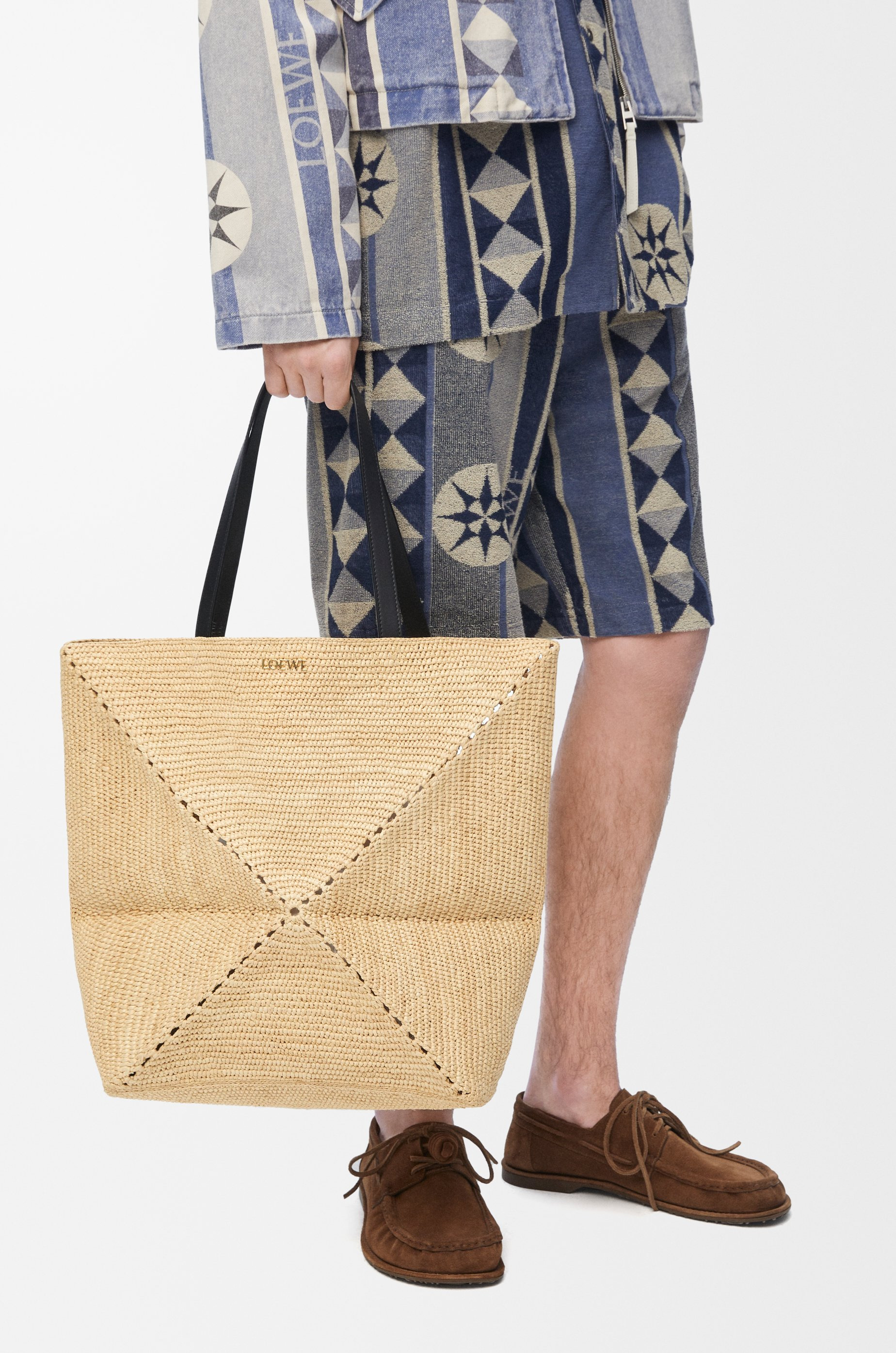 XL Puzzle Fold Tote in raffia - 2