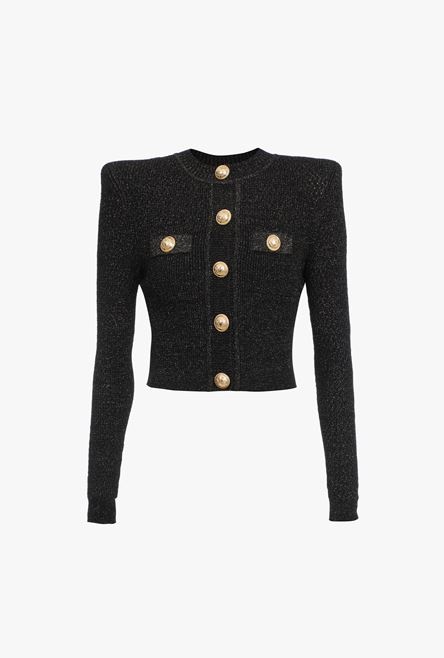 Jacquard metallic knit cardigan with buttons - 1