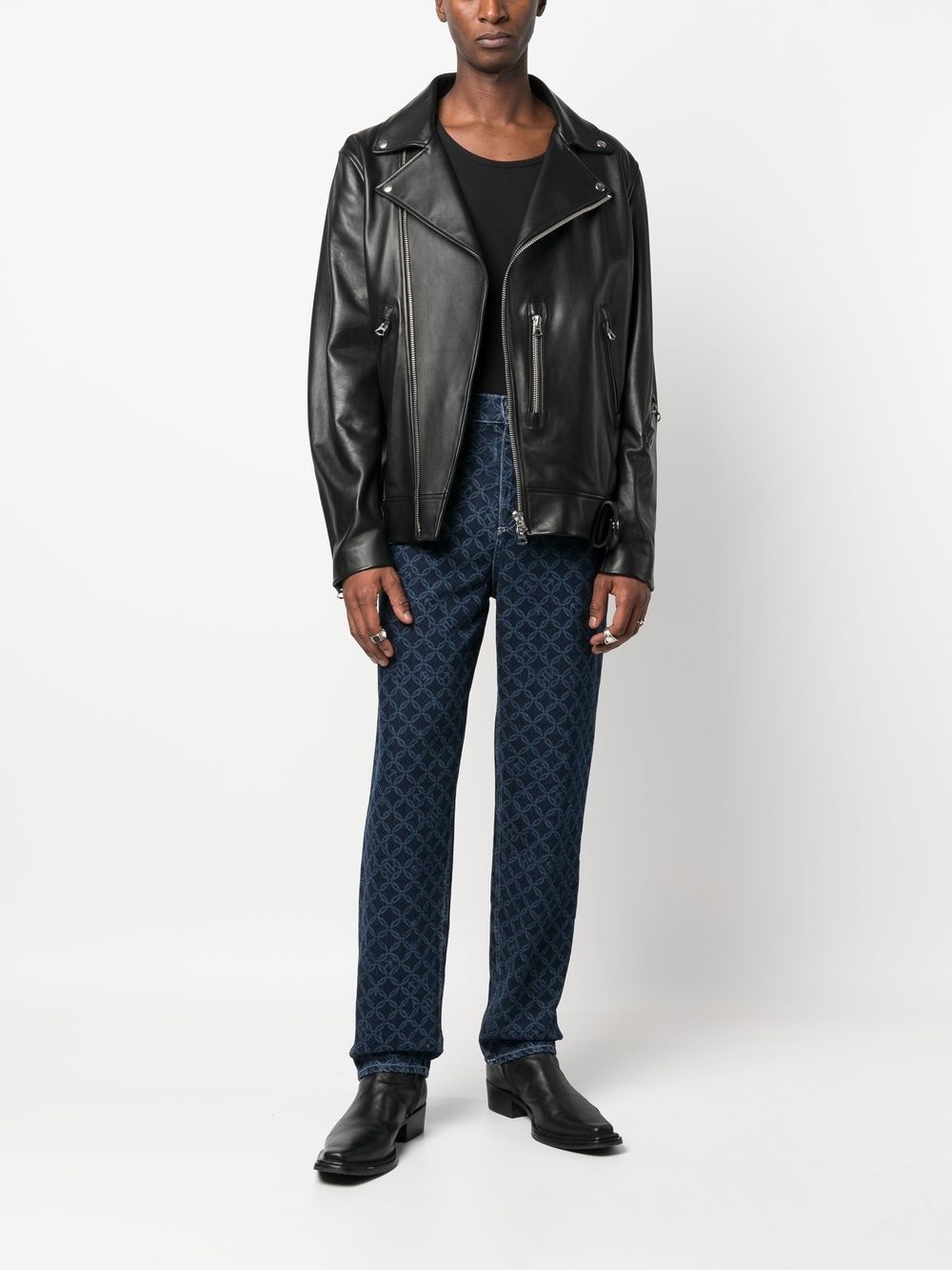 geometric-patterned straight leg jeans - 2