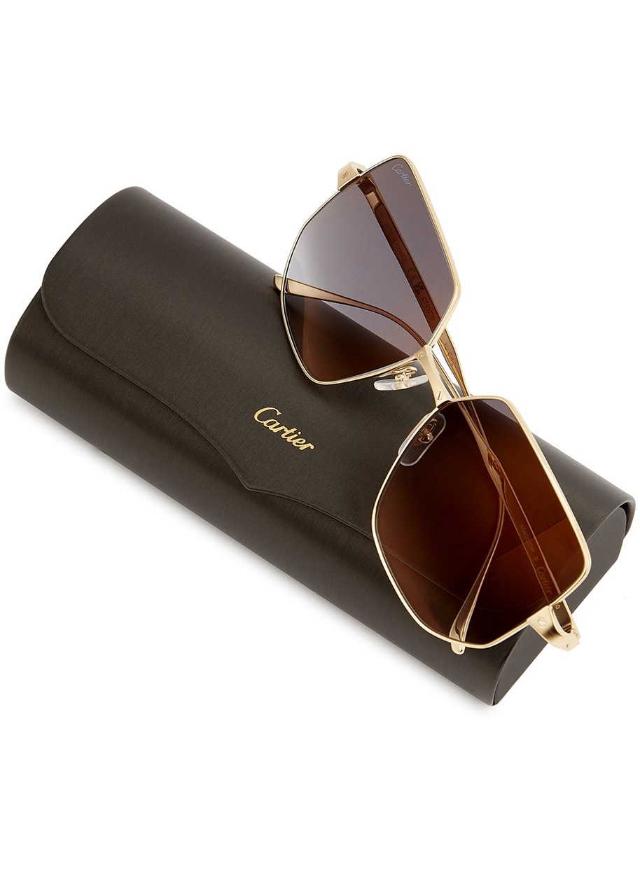 Cartier Santos De Cartier Gold-tone Square-frame, Sunglasses, Gold - 5