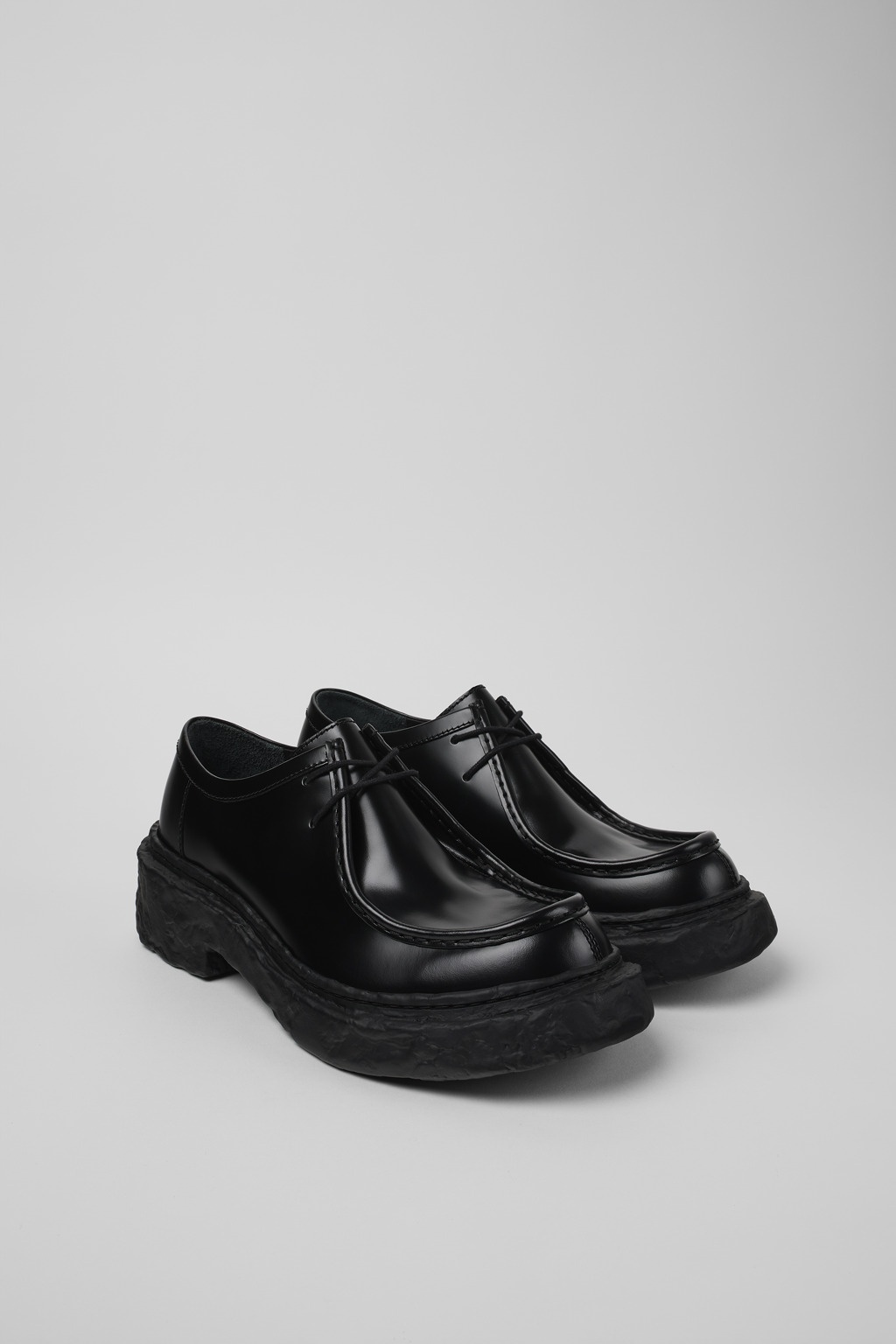 Black Leather Lace-Up Shoes - 2