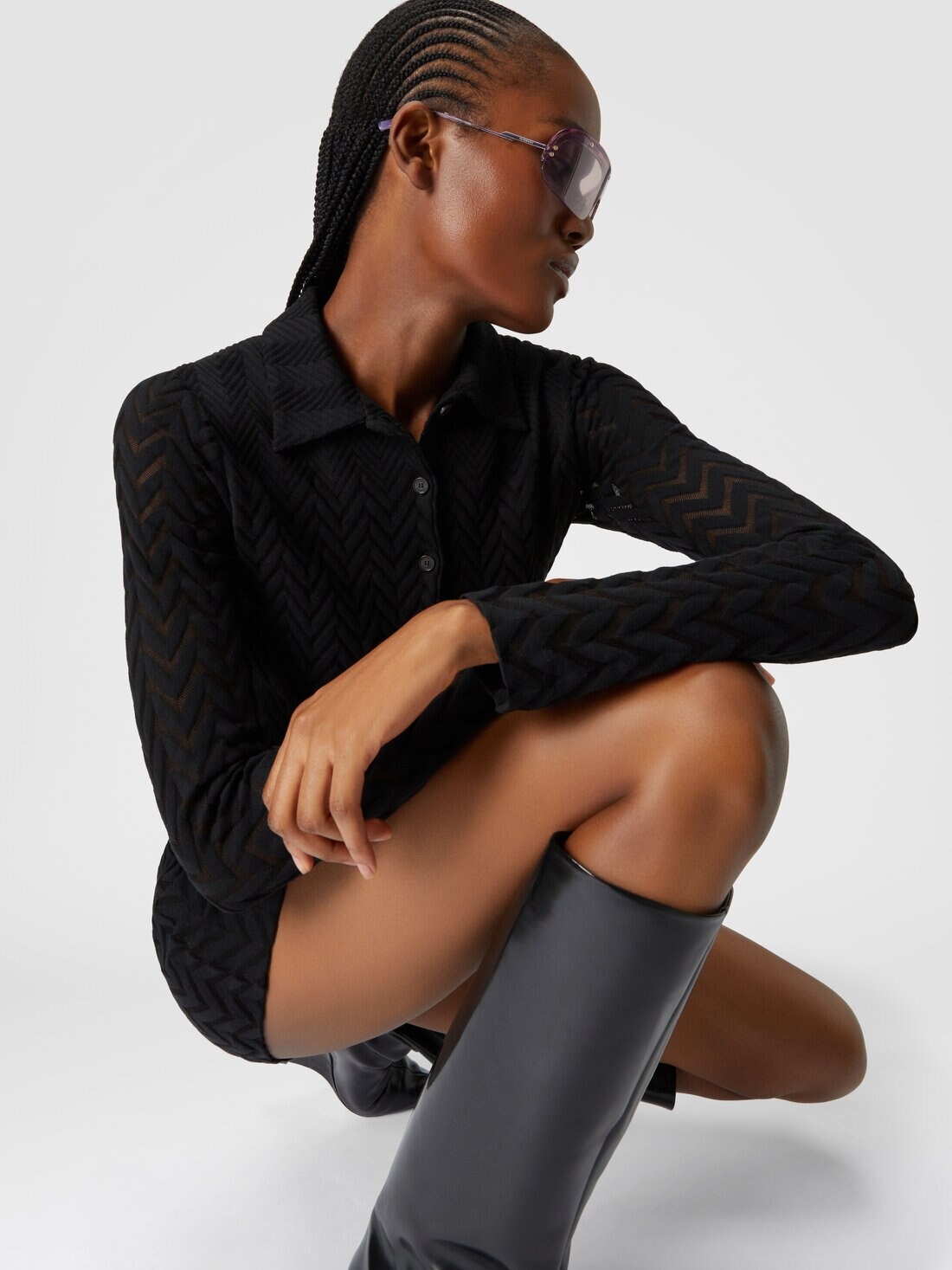 Polo mini-dress in cotton and chevron viscose - 4