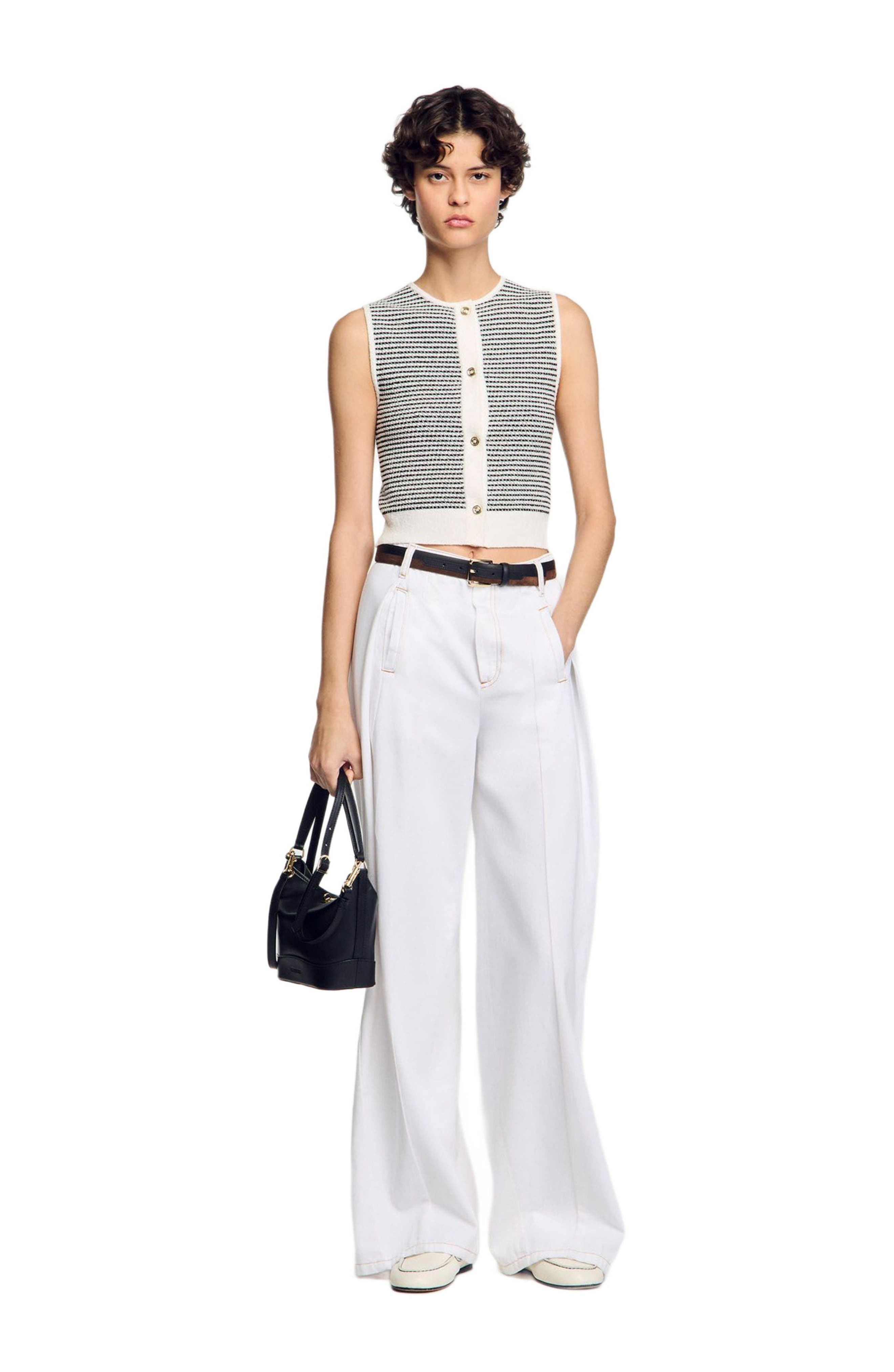 SANDRO Striped cardigan in Black /White at Nordstrom - 6