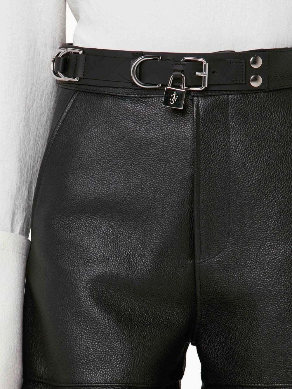 PADLOCK STRAP RUFFLED LEATHER SHORTS - 5