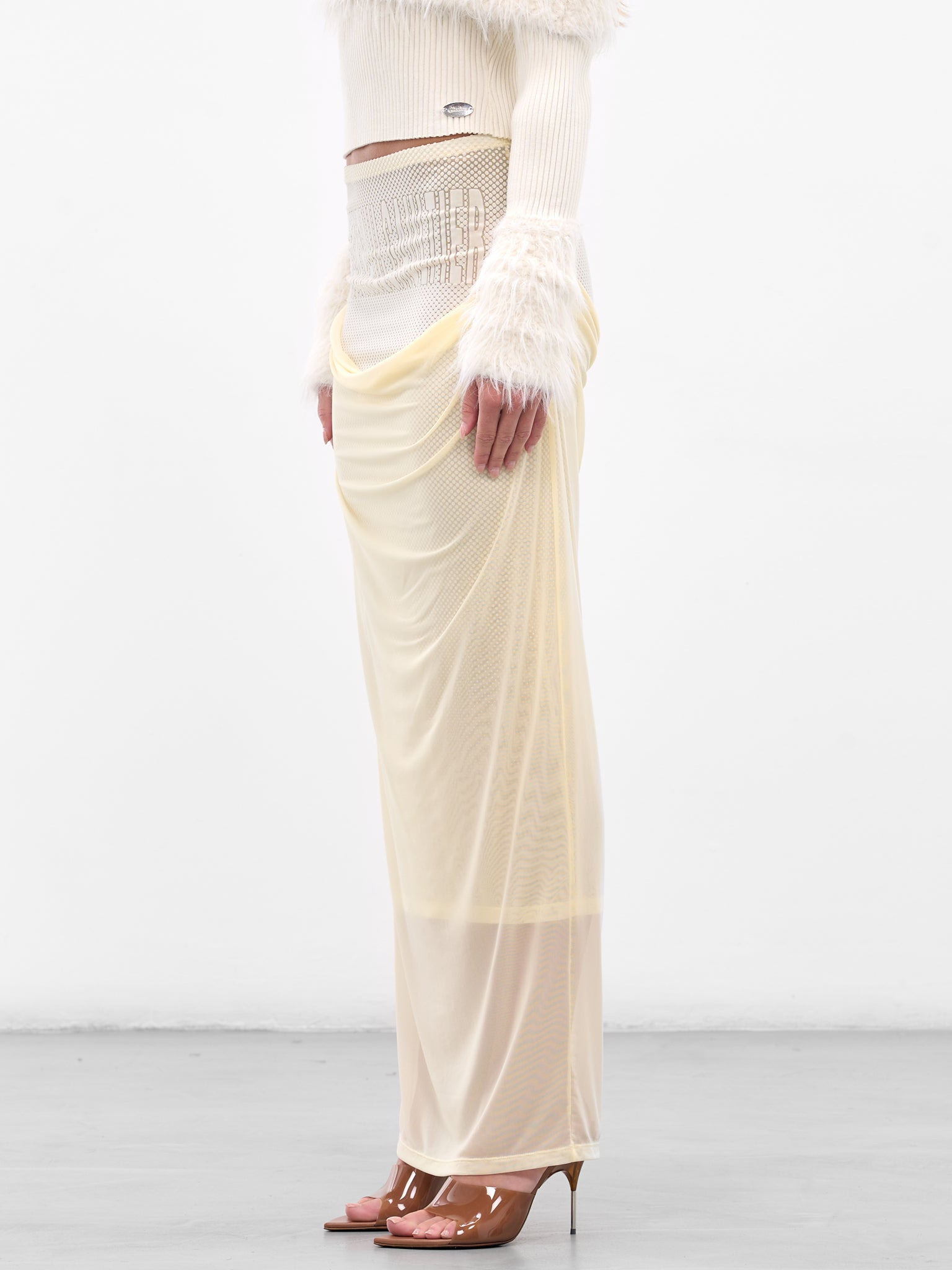 White Double Layer Flocked Skirt - 2