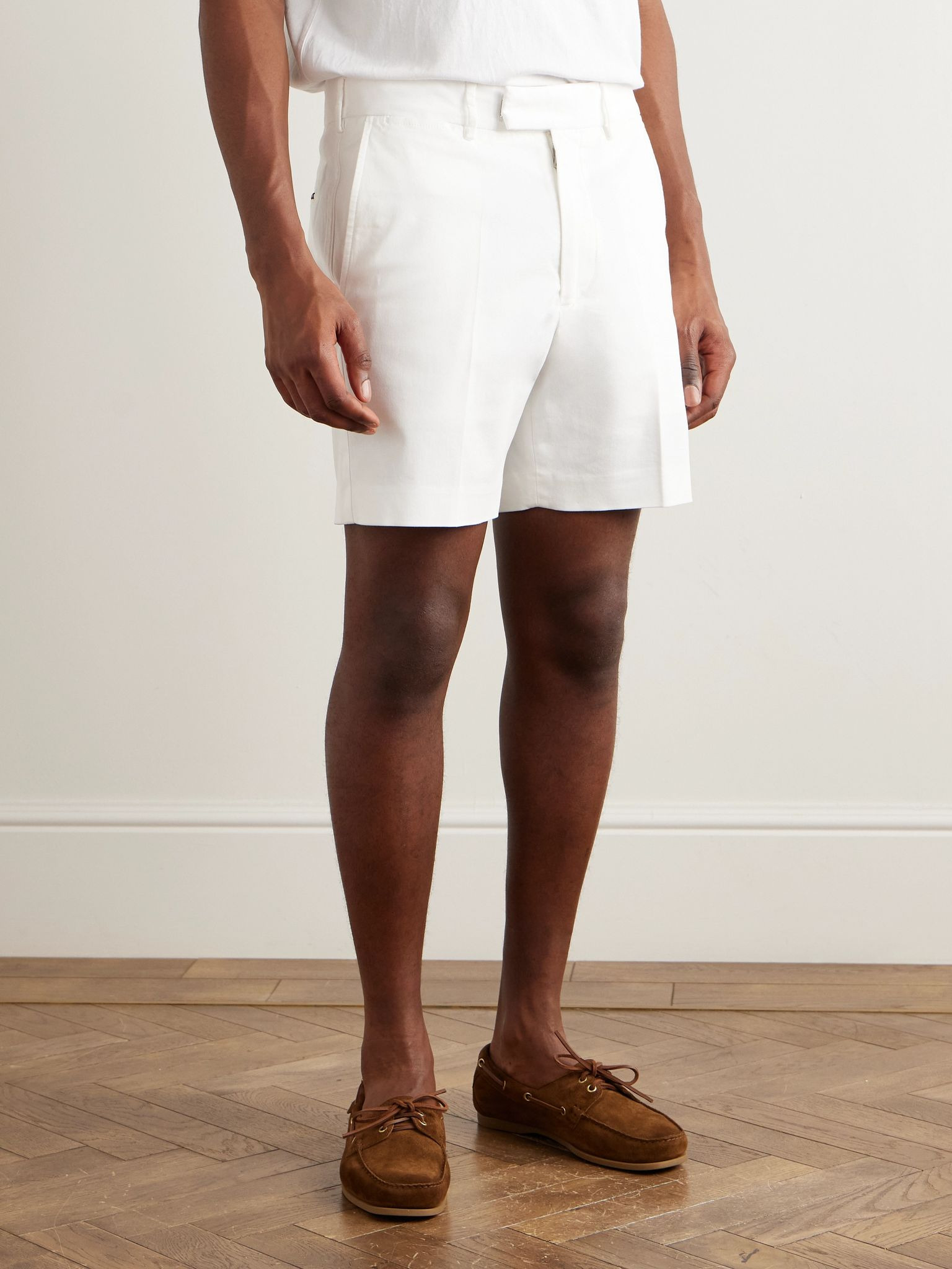 Straight-Leg Stretch-Cotton Twill Shorts White - 3