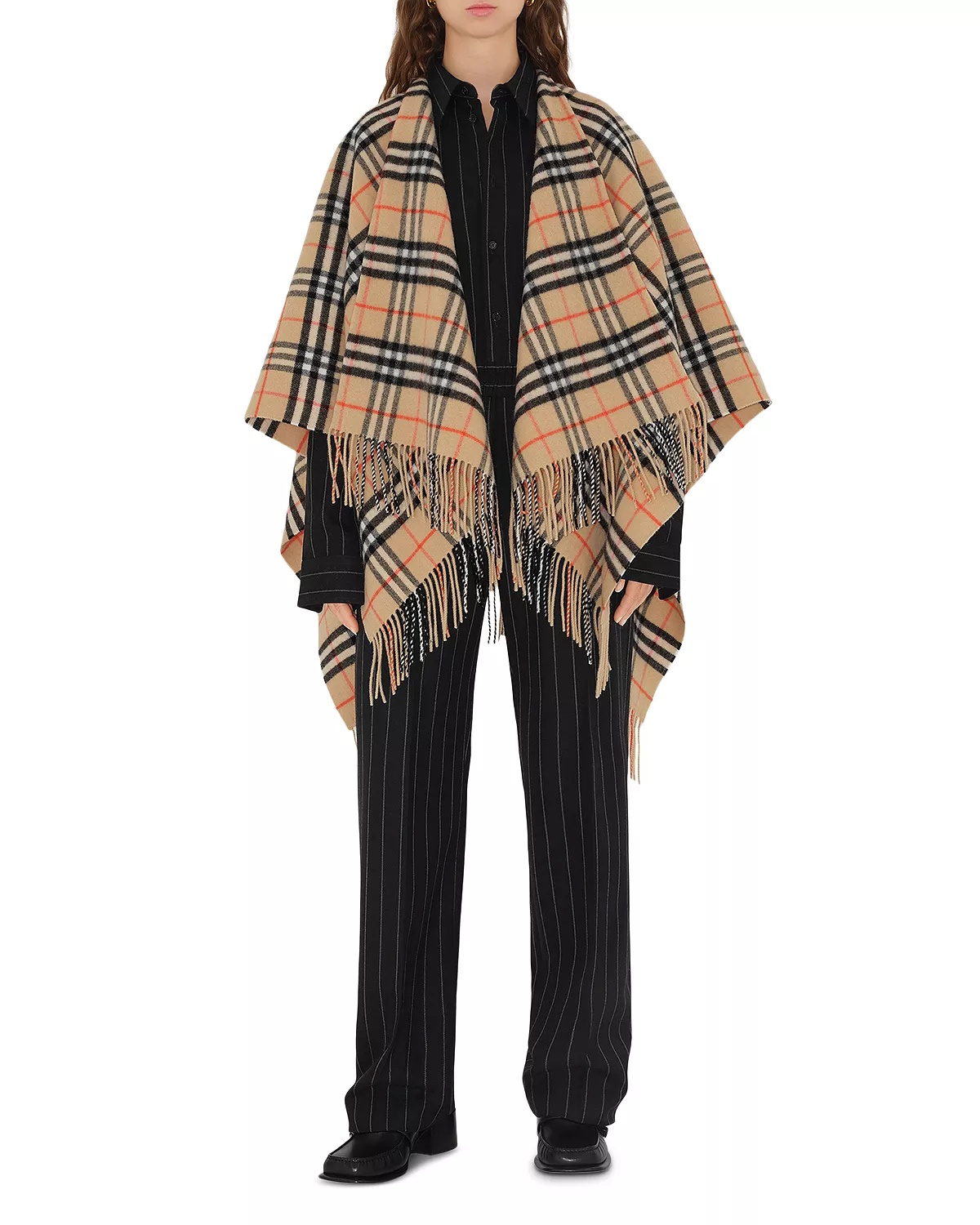 Check Wool Cashmere Cape - 2