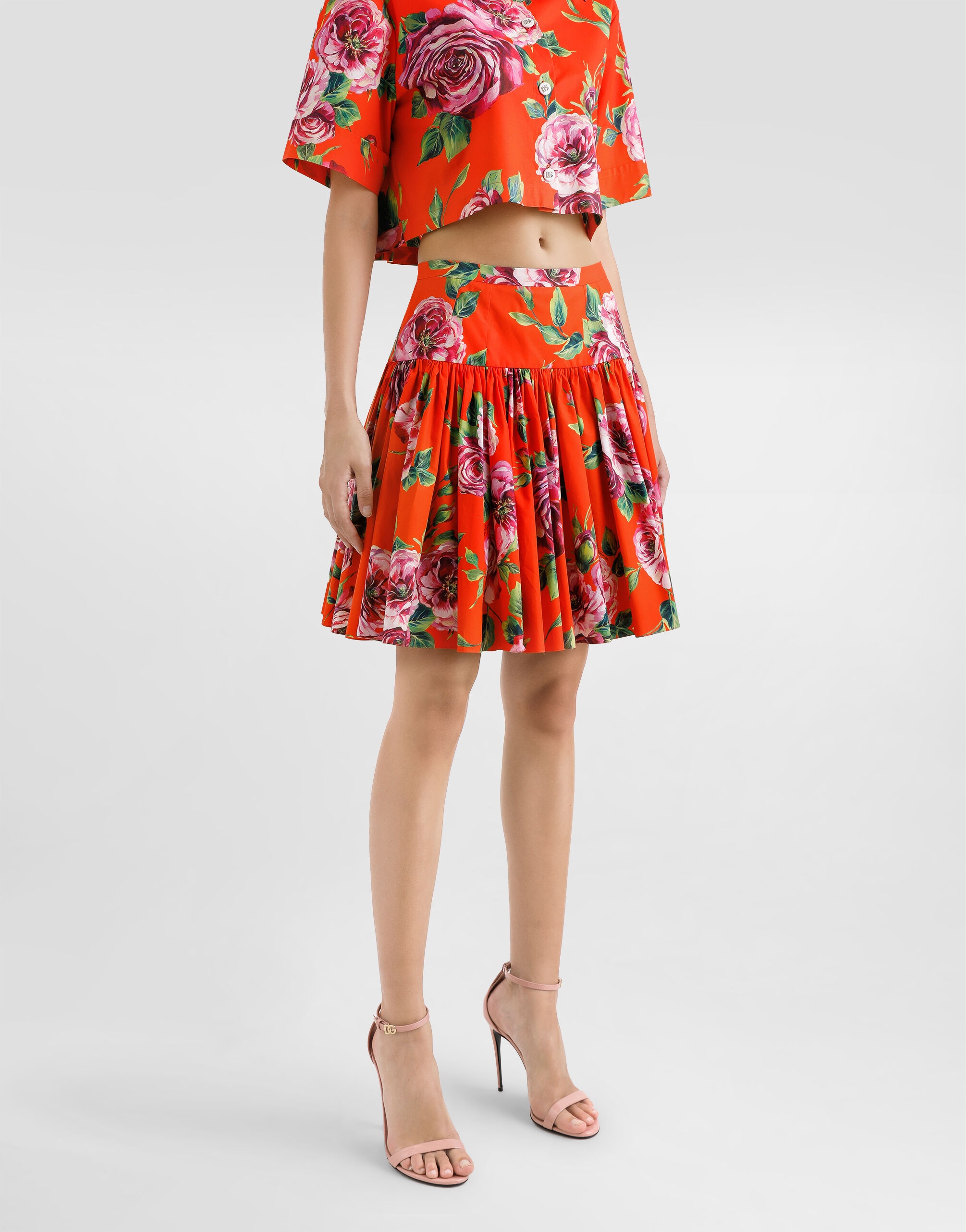 Short cotton skirt with antique rose print - 4