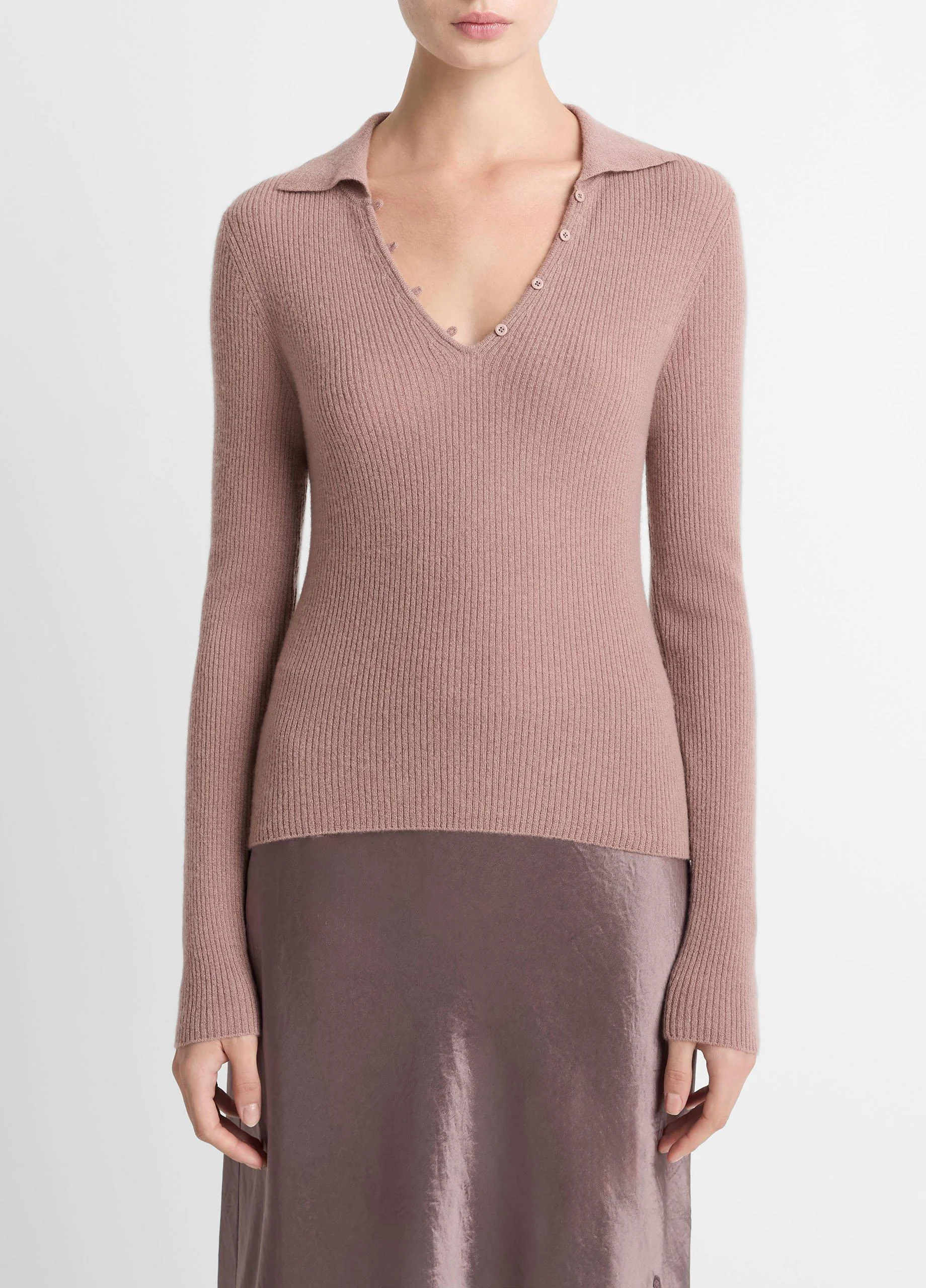 Ribbed Cashmere-Silk Polo Sweater - 1
