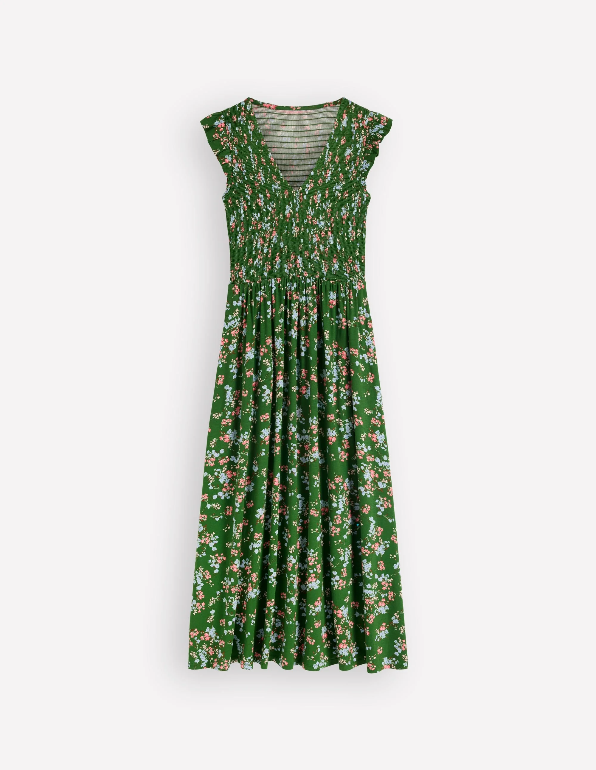 Smocked Jersey Midi Dress-Promenade Green, Bloom Scatter - 1