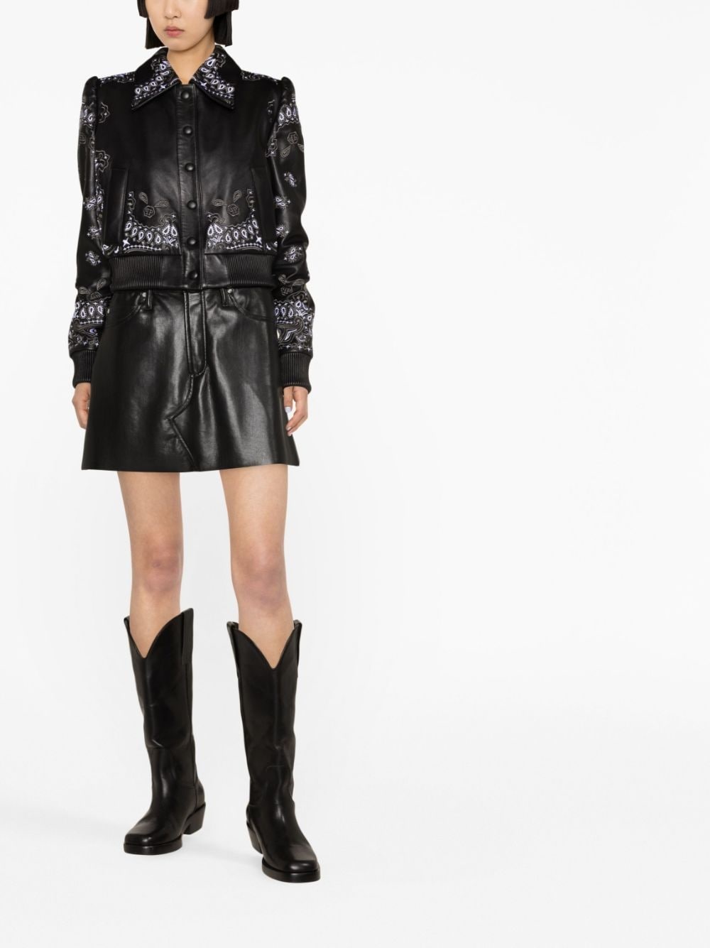embroidered leather jacket - 2