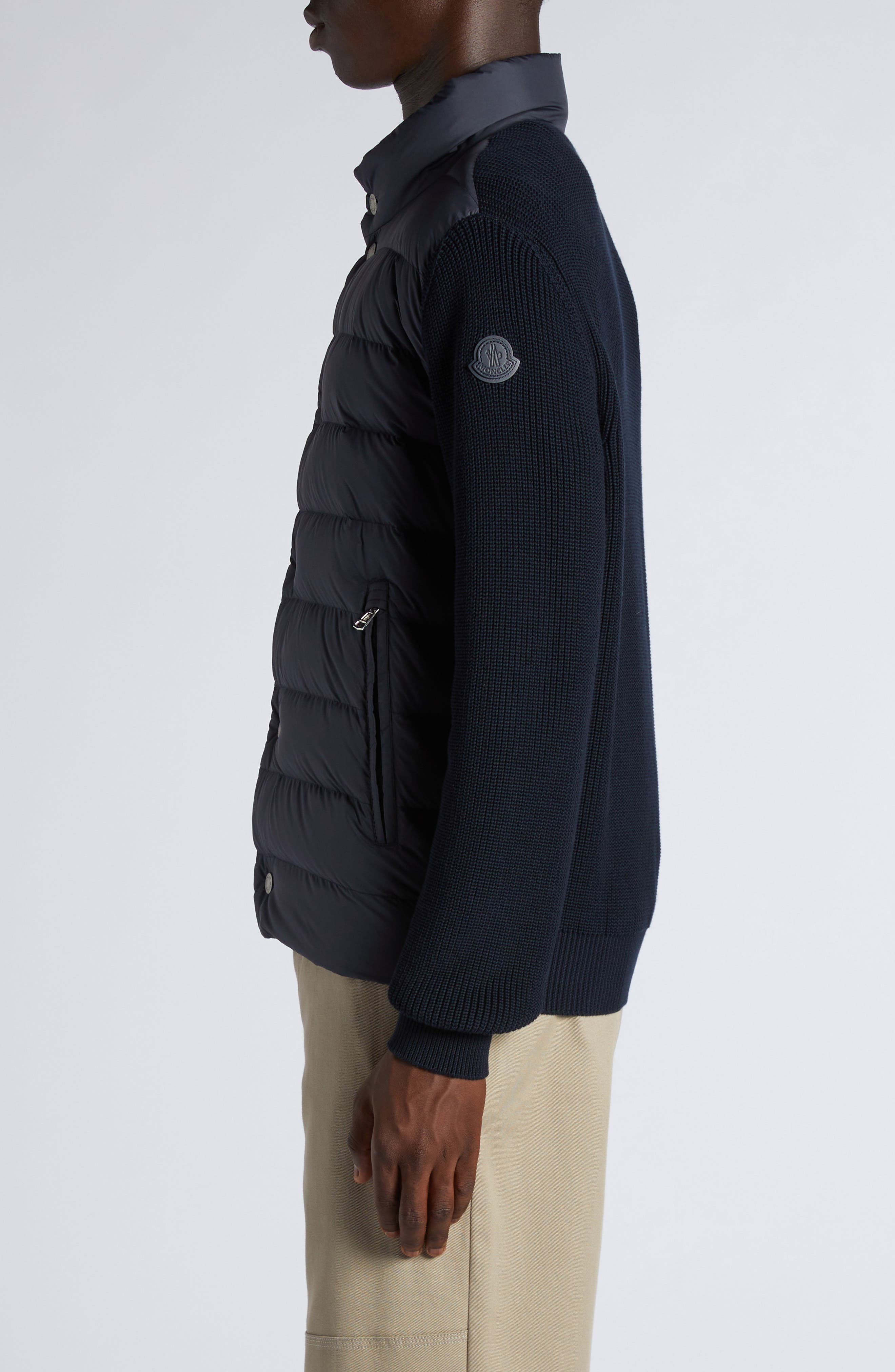 Moncler Quilted Down & Cotton Knit Cardigan in Night Sky at Nordstrom - 4