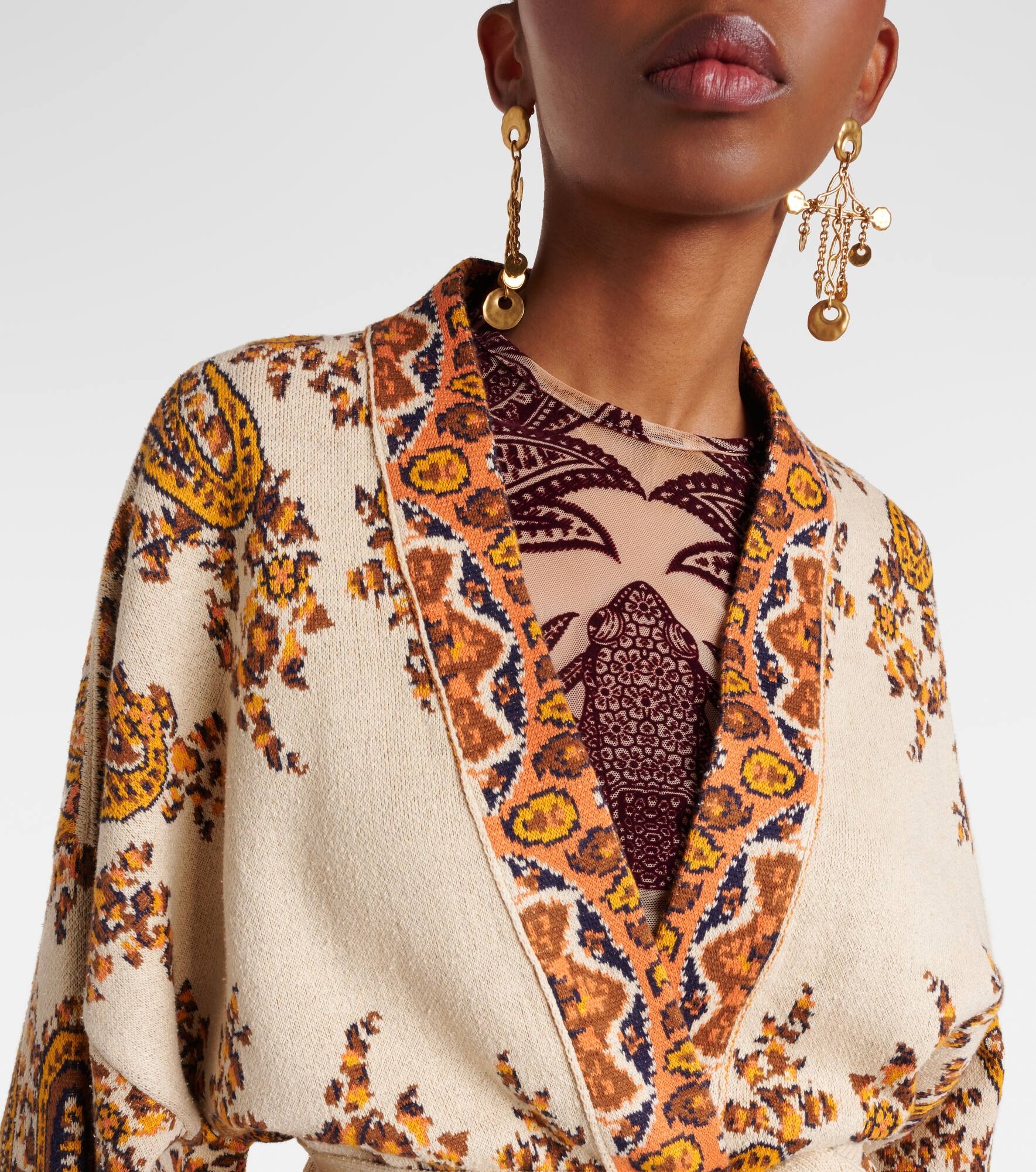 Jacquard cotton-blend wrap cardigan - 4