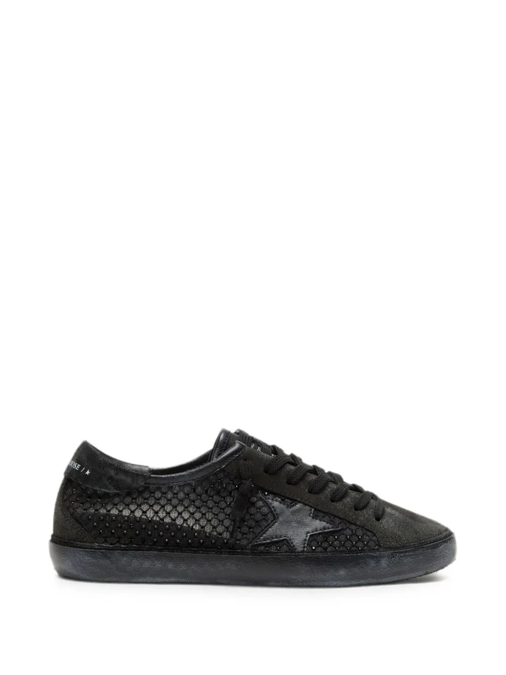 Super-Star LTD in perforated black suede with black star and crystals - 1