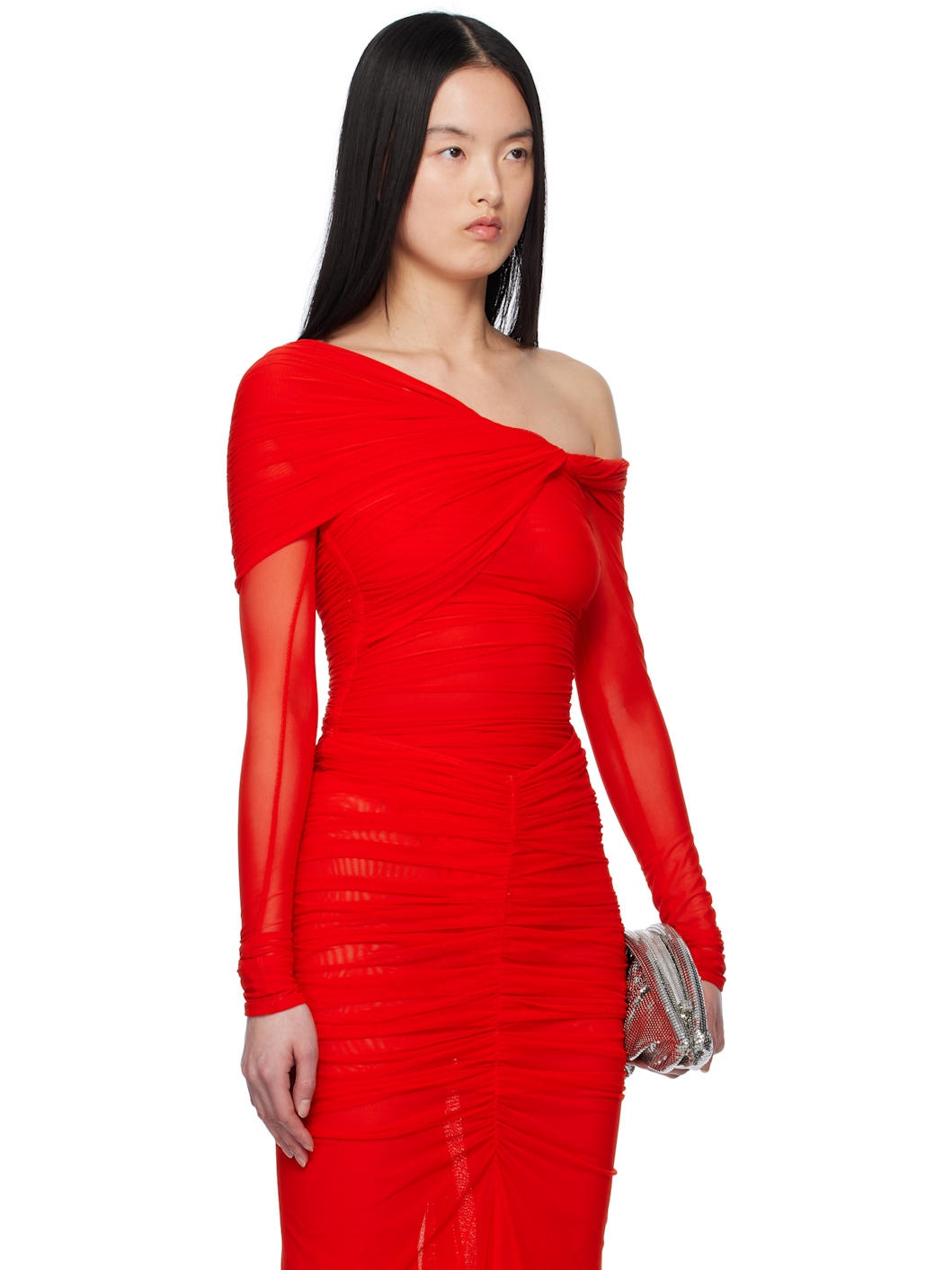 Red Off-Shoulder Ruched Bodysuit - 2