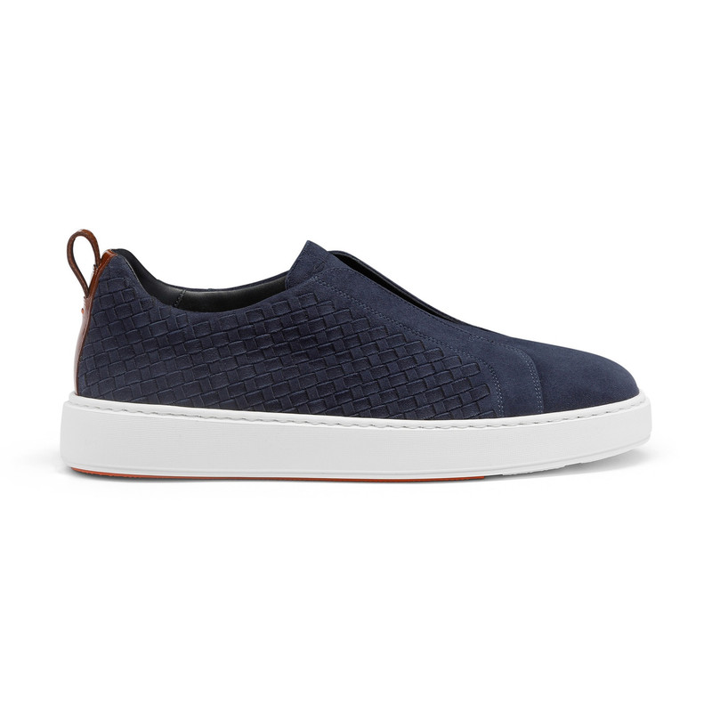Men's blue woven suede slip-on sneaker - 1
