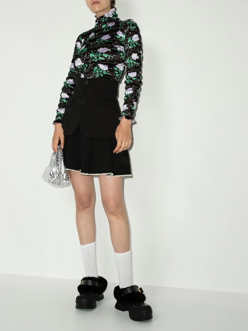 pleated raw-hem skirt - 5