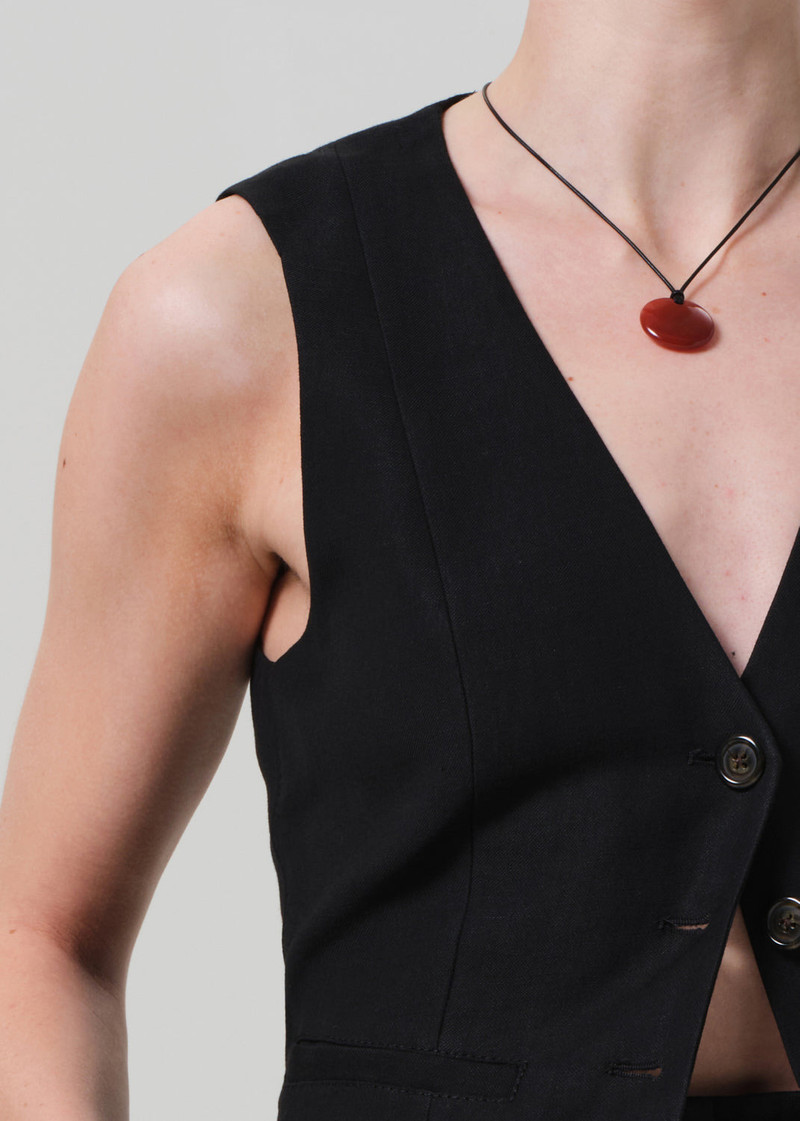 Waistcoat Linen Twill In Black 5