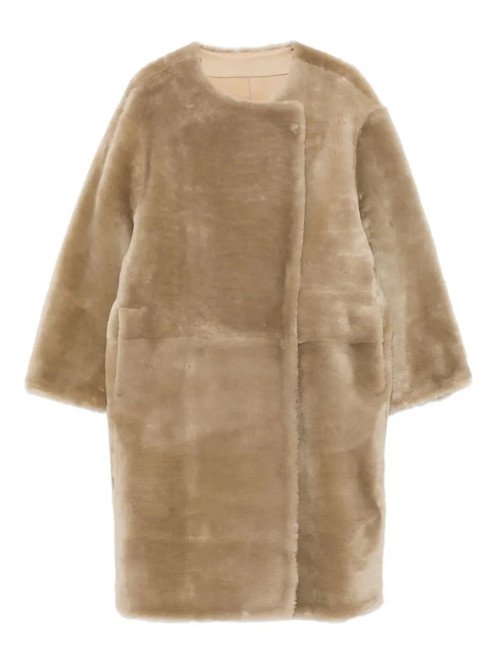 Collarless Shearling Coat in Rye - 1