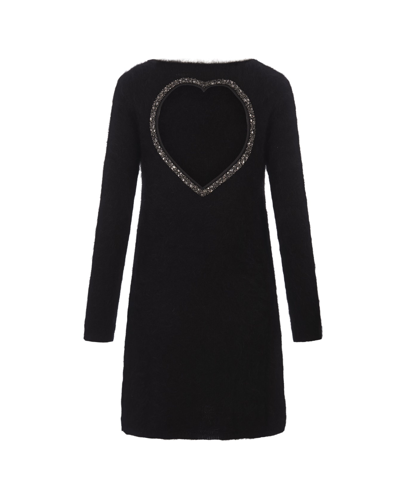 Black Short Dress With Heart Cut-out And Crystals - 2