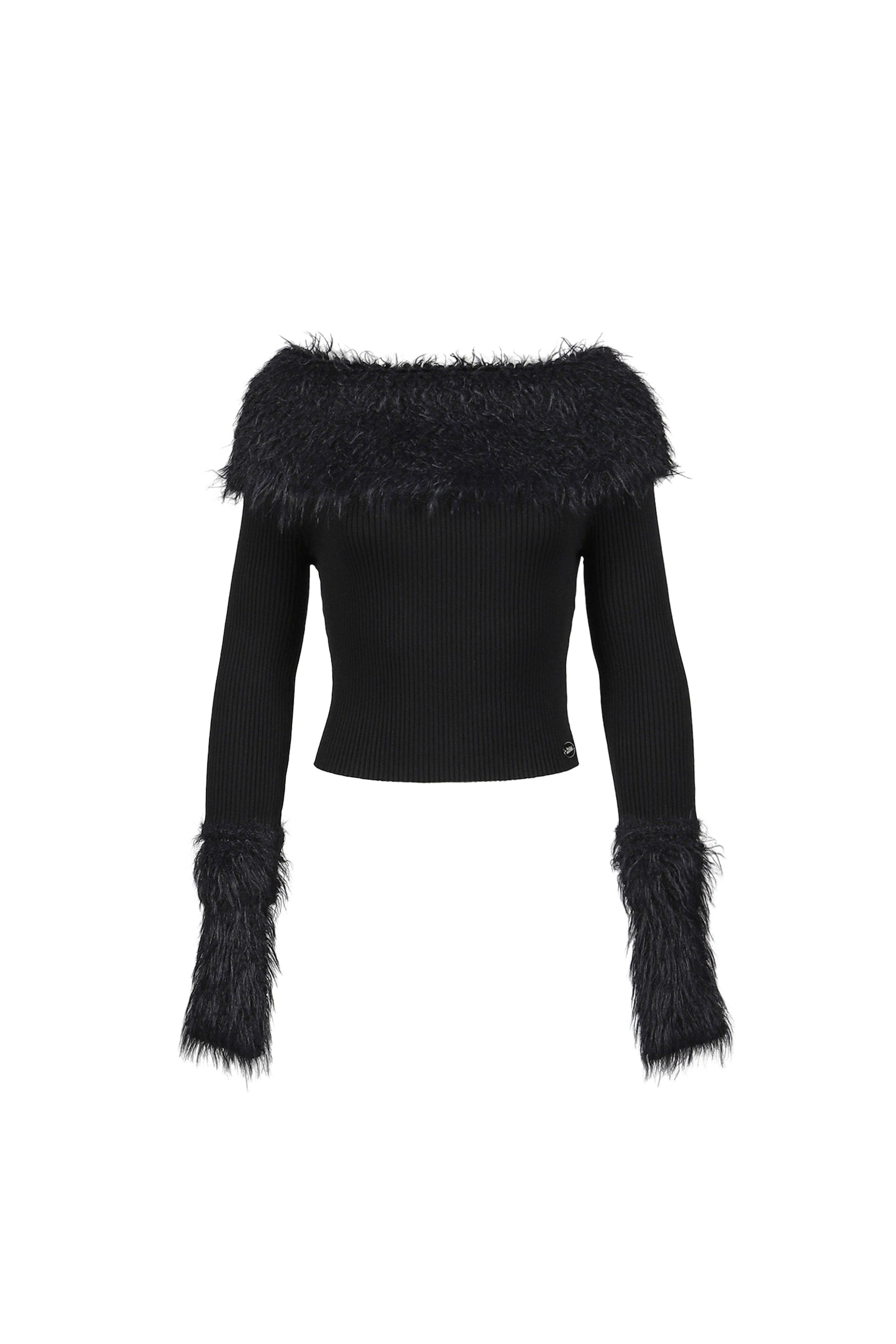 MIX VISCOSE RIBBED AND HAIRY DETAILS SWEATER / BLK - 5