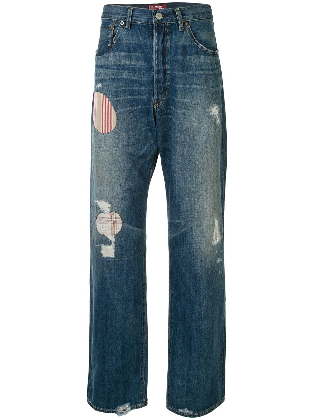 Calça jeans reta listrada com patches - 1