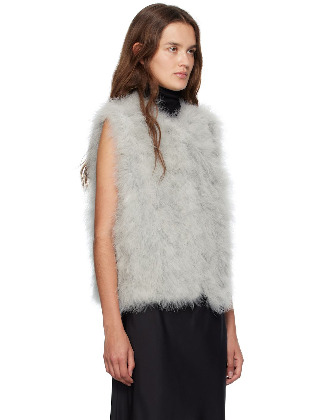 Green Cropped Feather Vest - 2