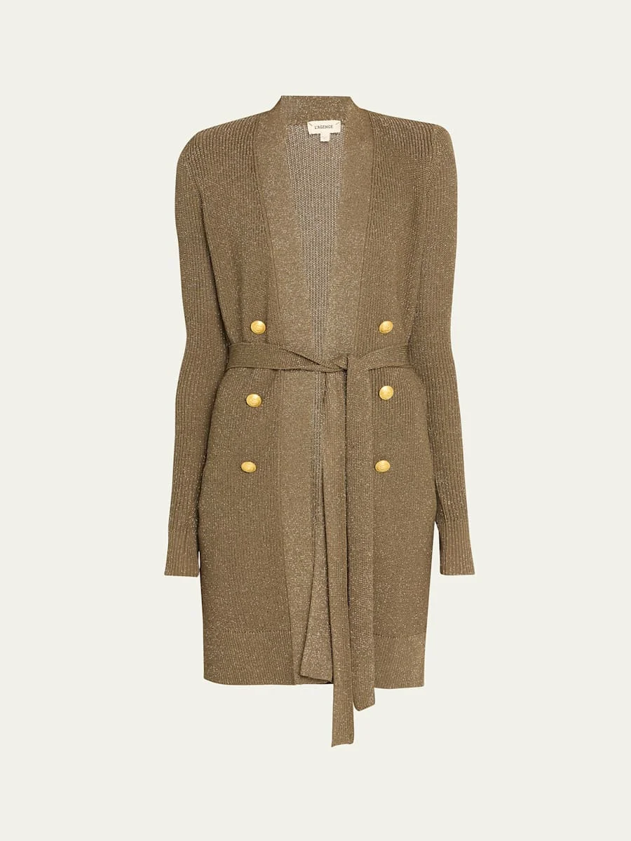 Noe Double-Breasted Metallic-Knit Cardigan - 1