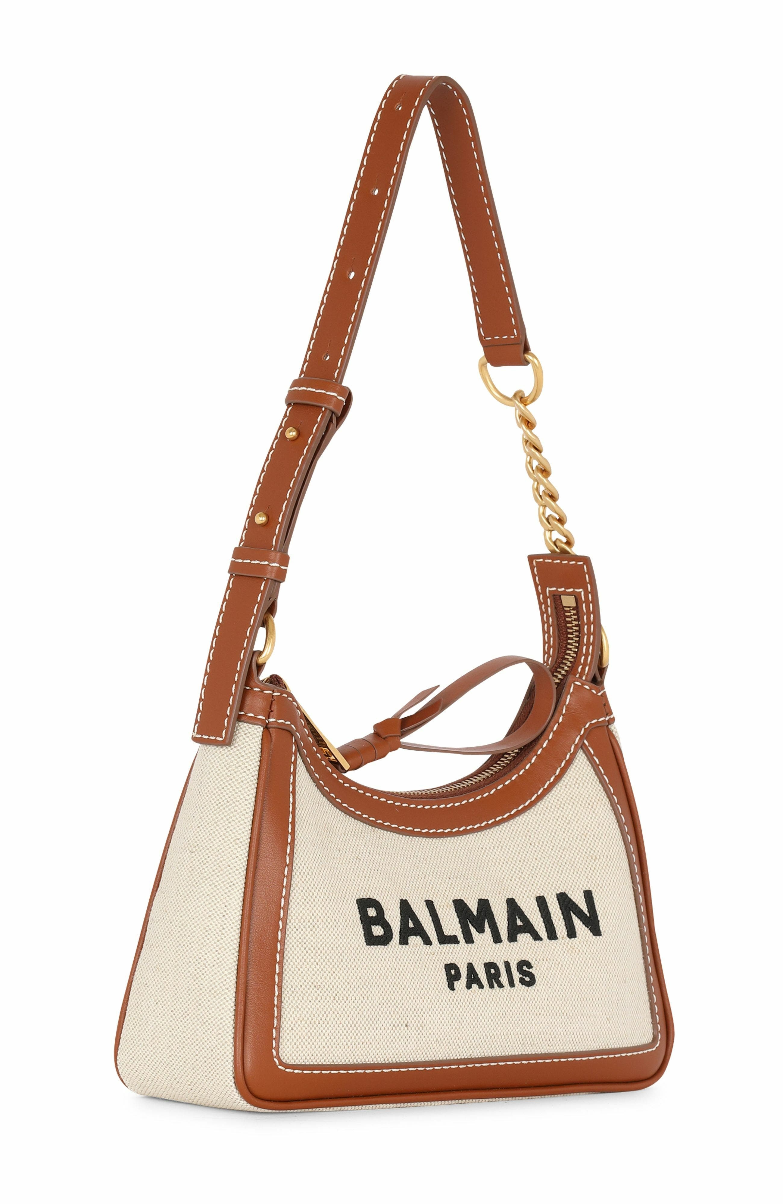 Balmain B-Army Shoulder canvas and leather bag in Beige at Nordstrom - 4