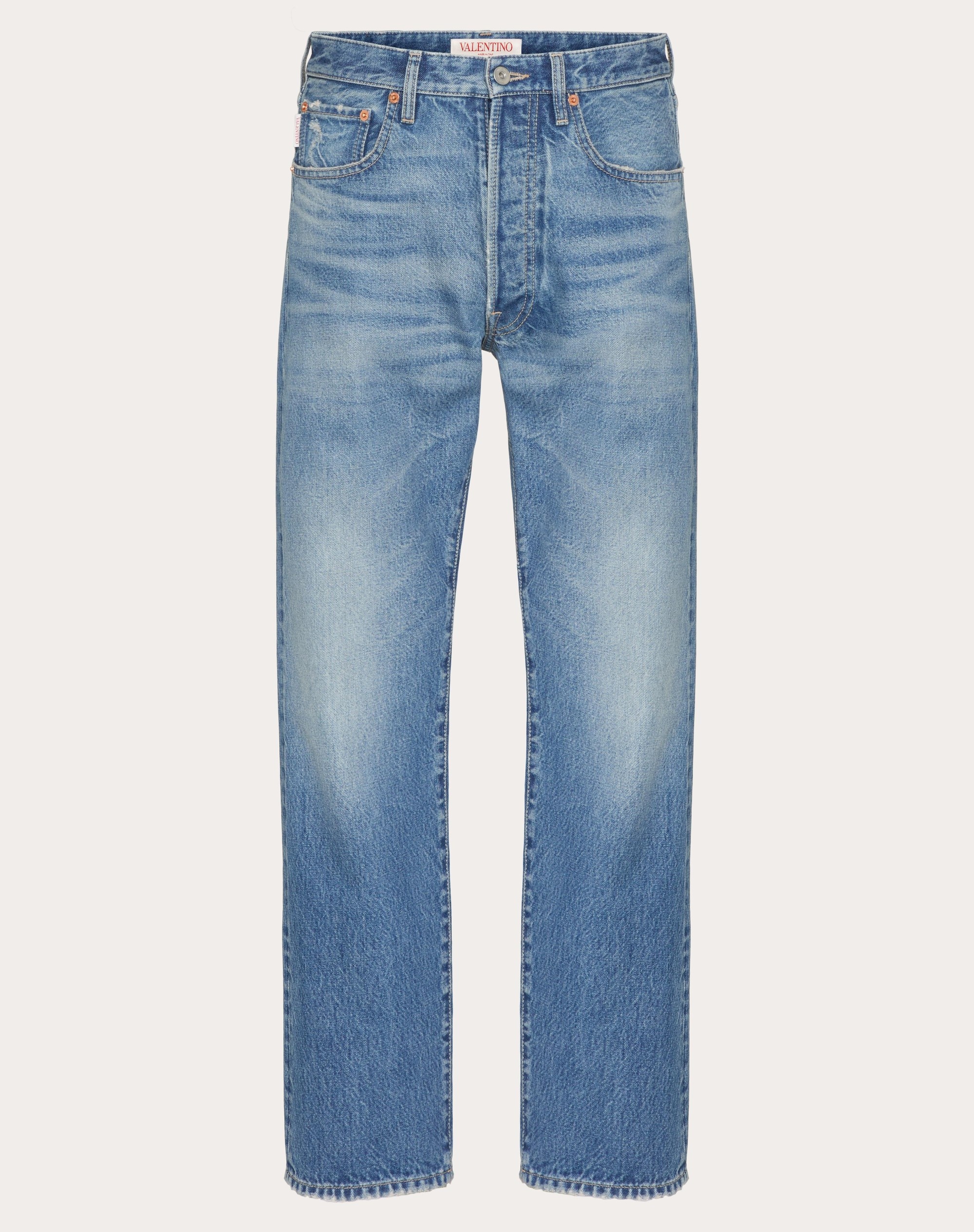 DENIM PANTS WITH METALLIC V DETAIL - 1