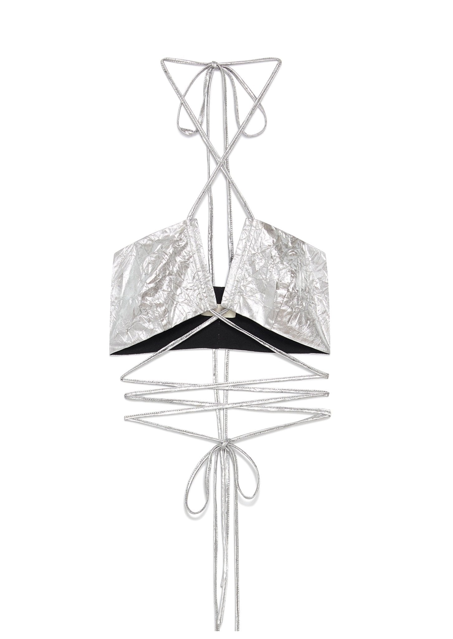 Crinkle Metallic Tie Bra Top - 1