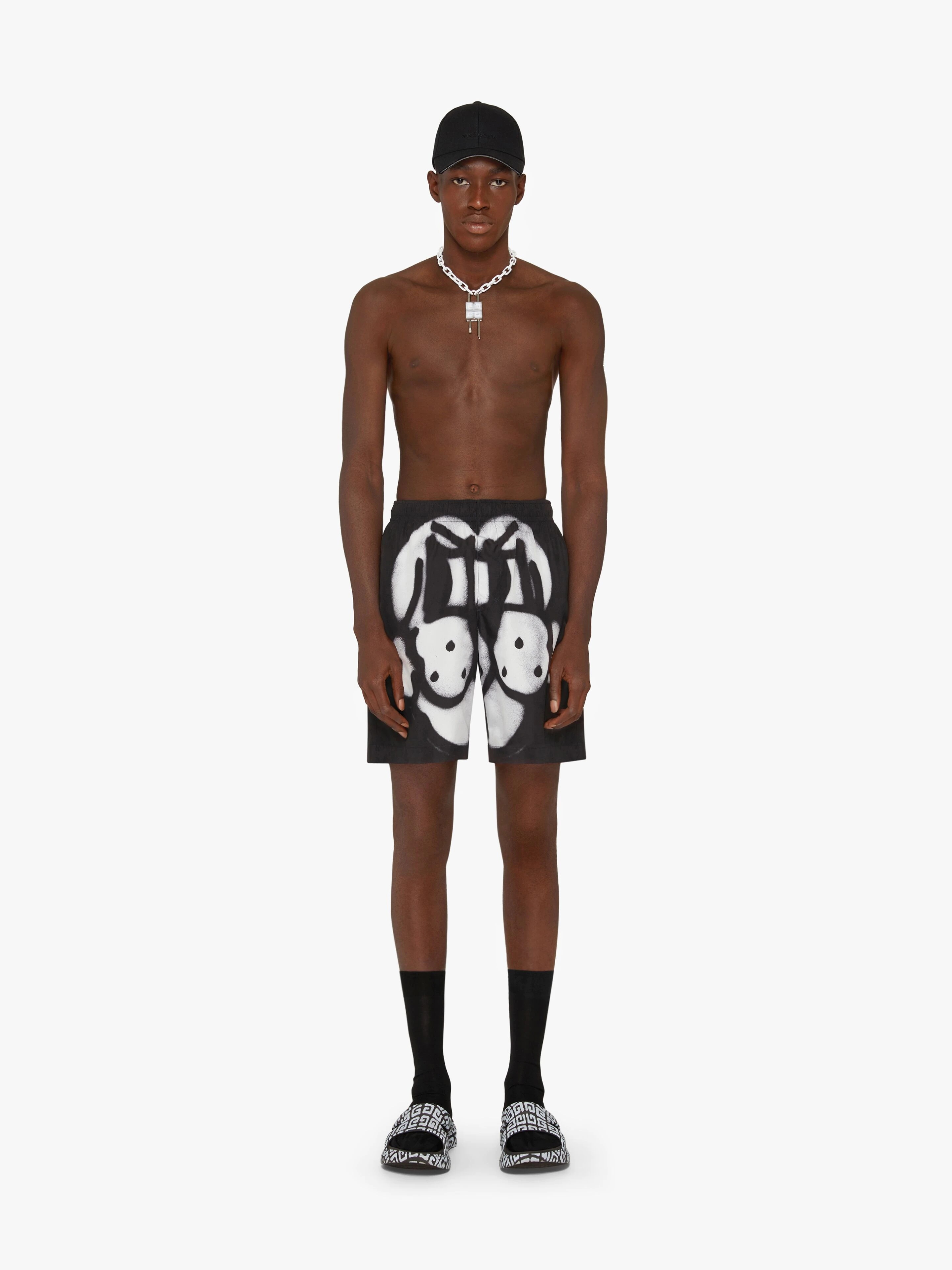 4G LONG SWIM SHORT WITH TAG EFFECT DOG PRINT - 1