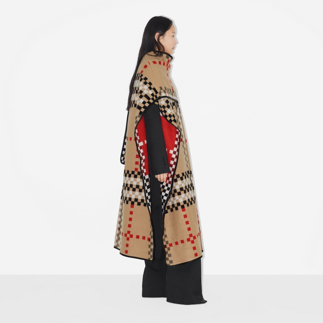 Pixel Check Cashmere Cape - 3