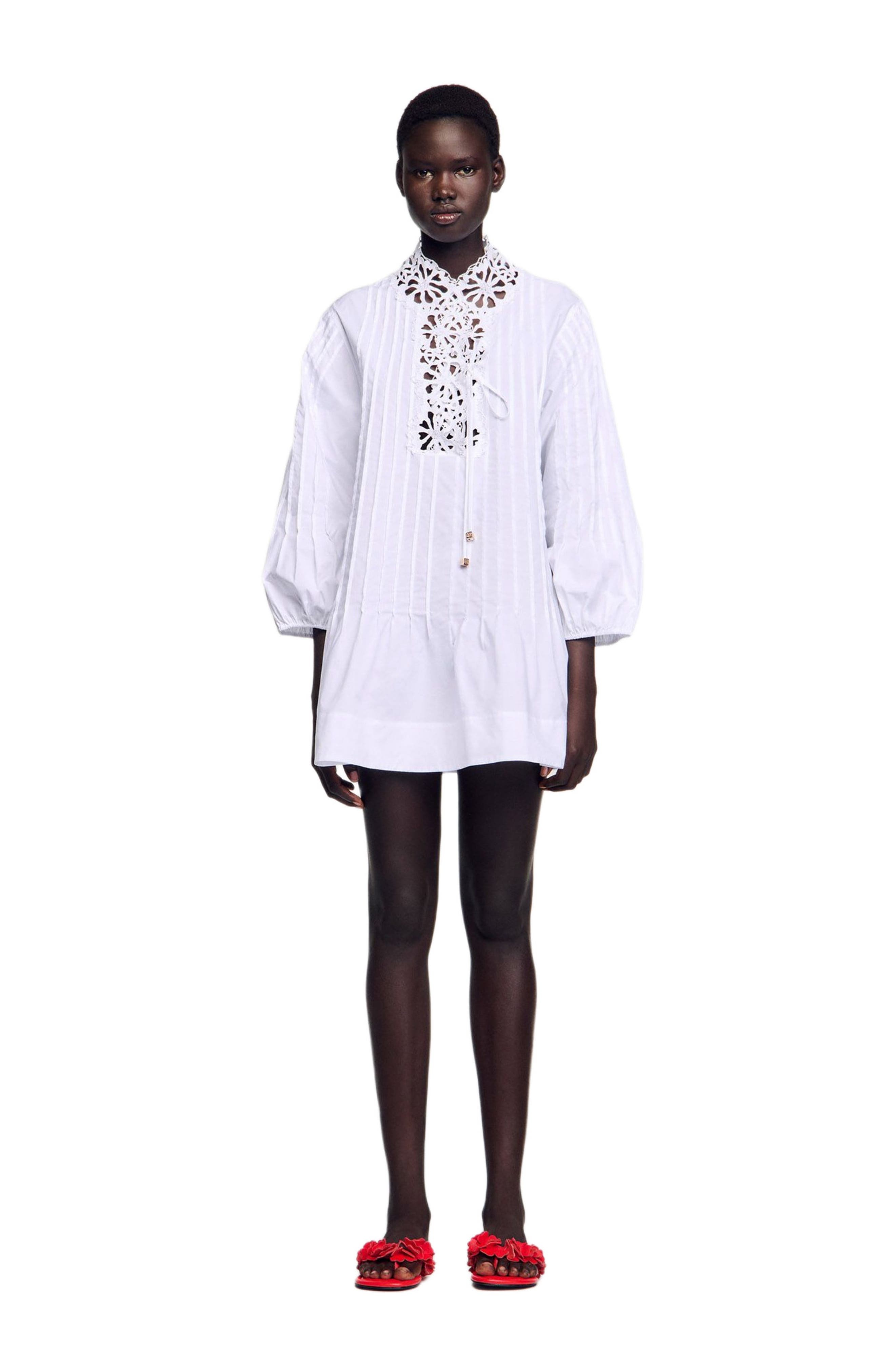 SANDRO Short dress with lace detail in White at Nordstrom - 3