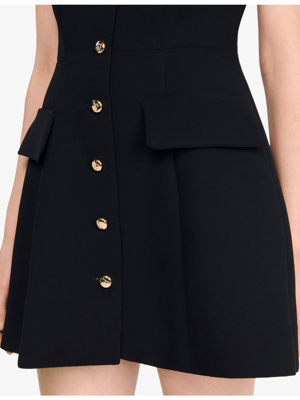 Capped-Sleeves Buttoned Knitted Mini Dress - 5