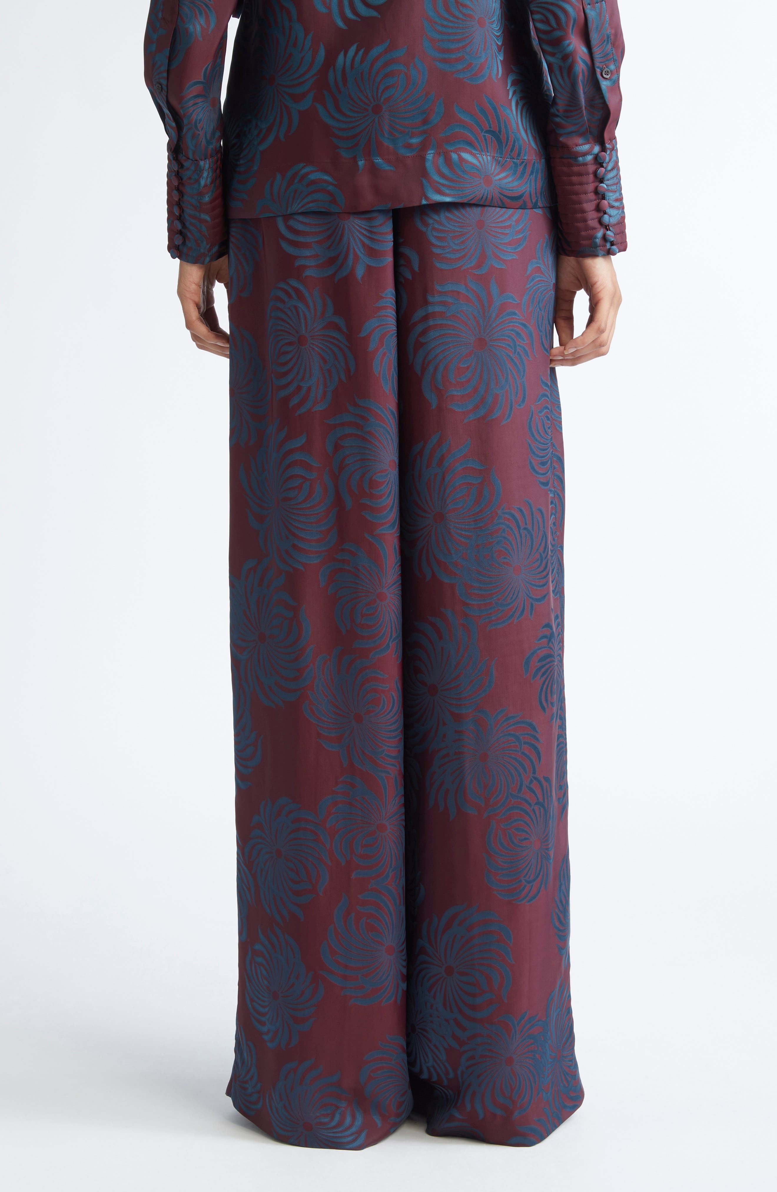 Dries Van Noten Pamplona Jacquard Pleated Wide Leg Pants in Burgundy at Nordstrom - 3