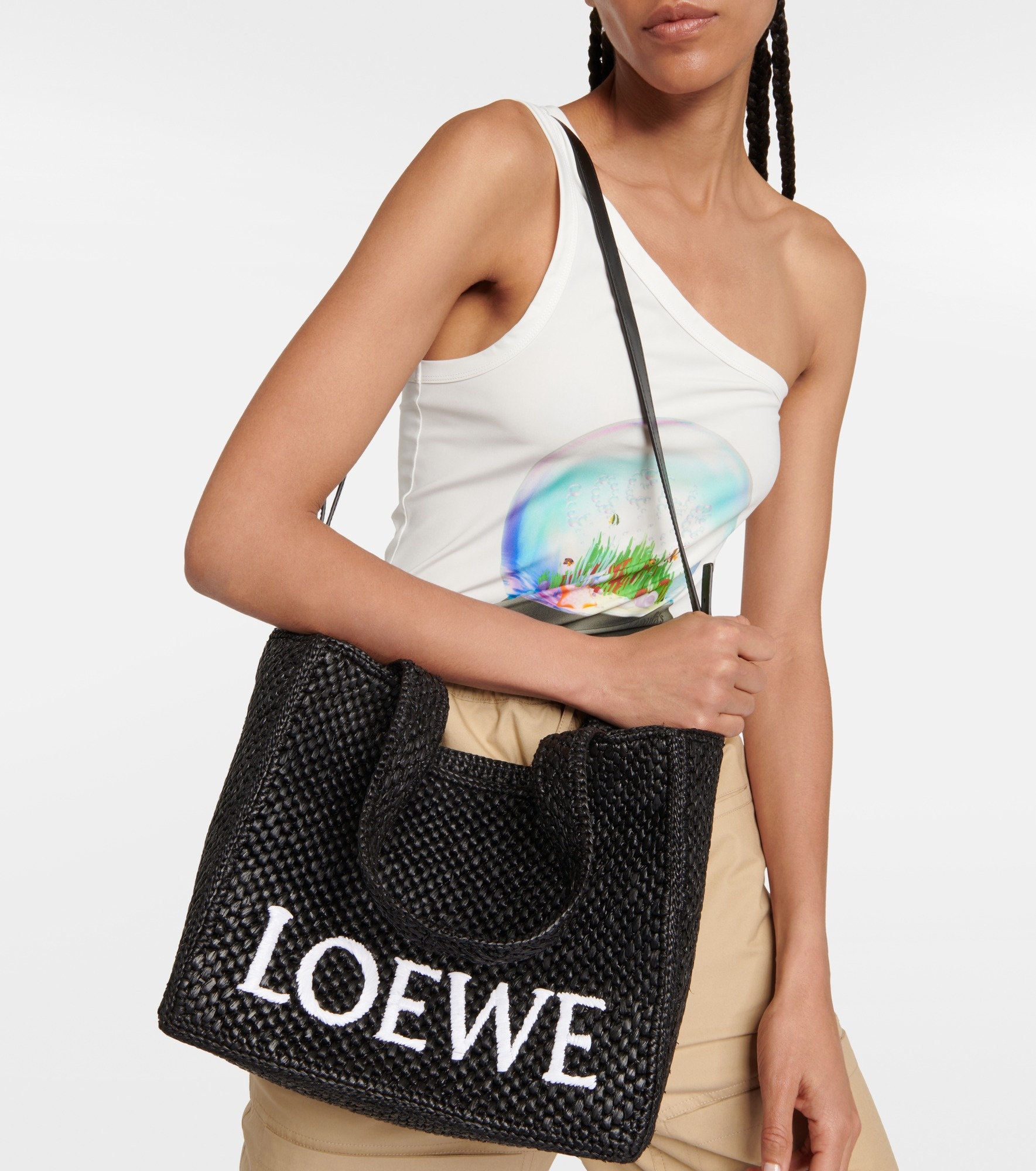 Paula's Ibiza Medium logo raffia tote bag - 2