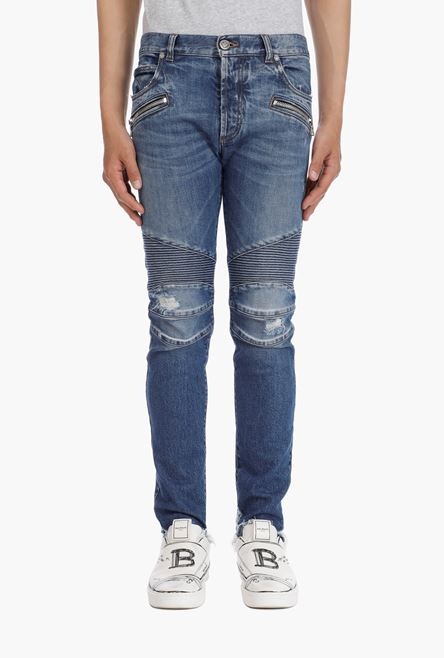 Tapered ripped blue cotton jeans - 5